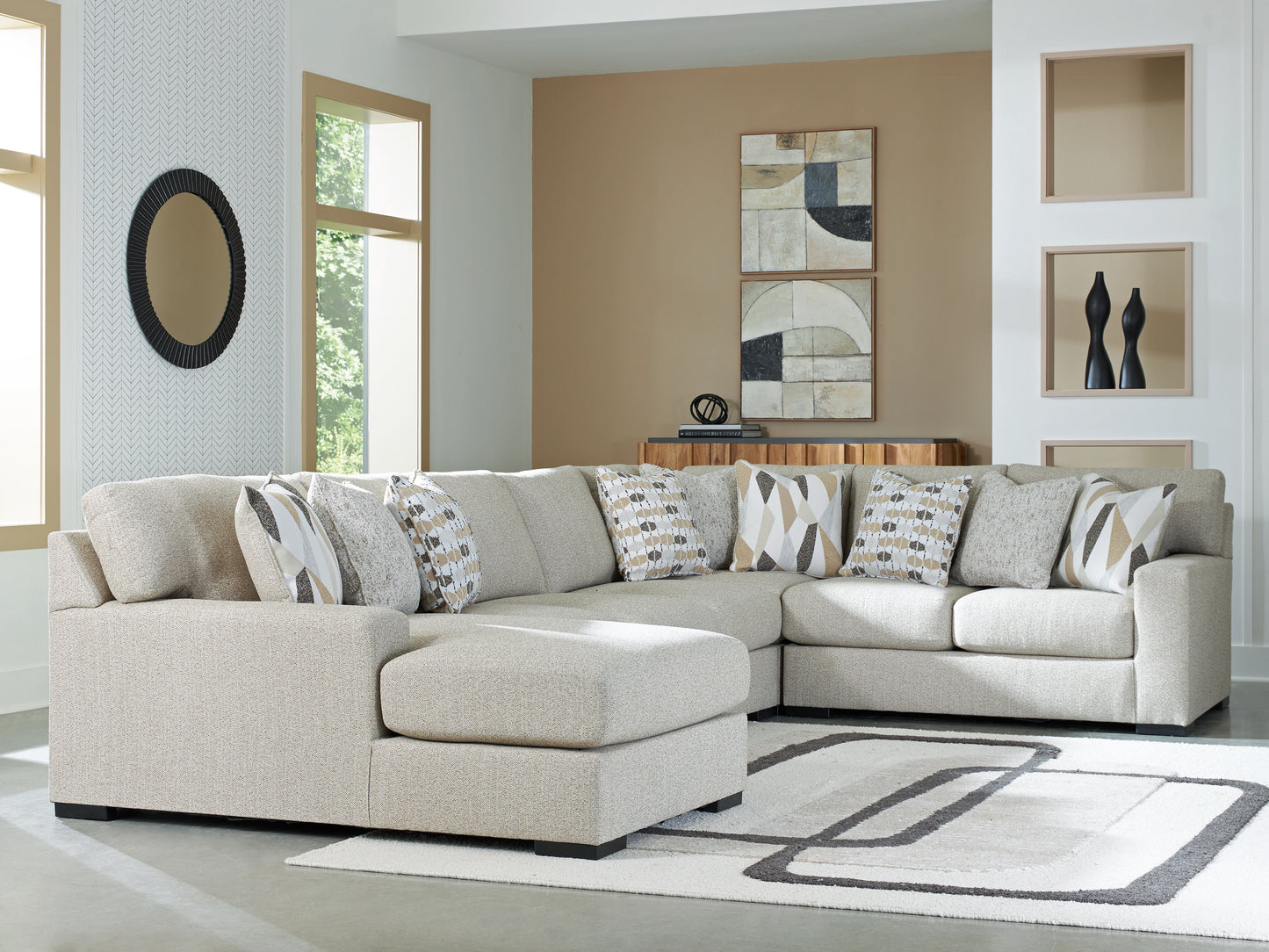 Auburndale Furniture Outlet - Ashley Furniture - Laurelgrove Sectional - RAF 5-Piece Sectional with Chaise / Pebble - 75105S11