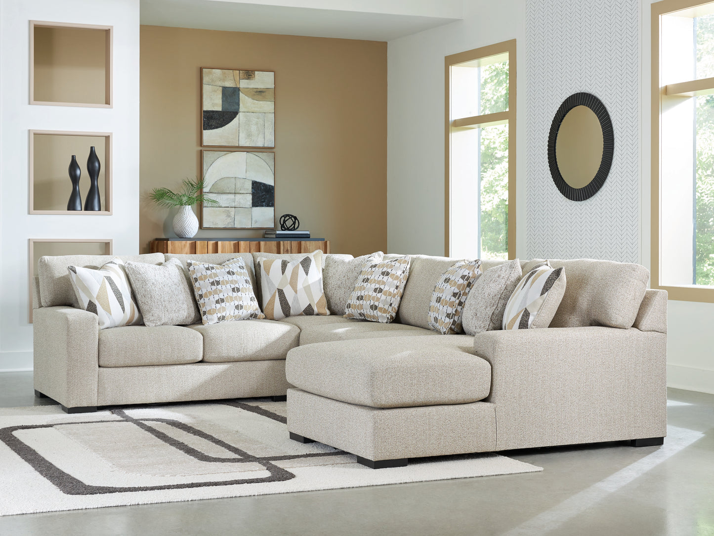 Auburndale Furniture Outlet - Ashley Furniture - Laurelgrove Sectional - RAF 4-Piece Sectional with Chaise / Pebble - 75105S2