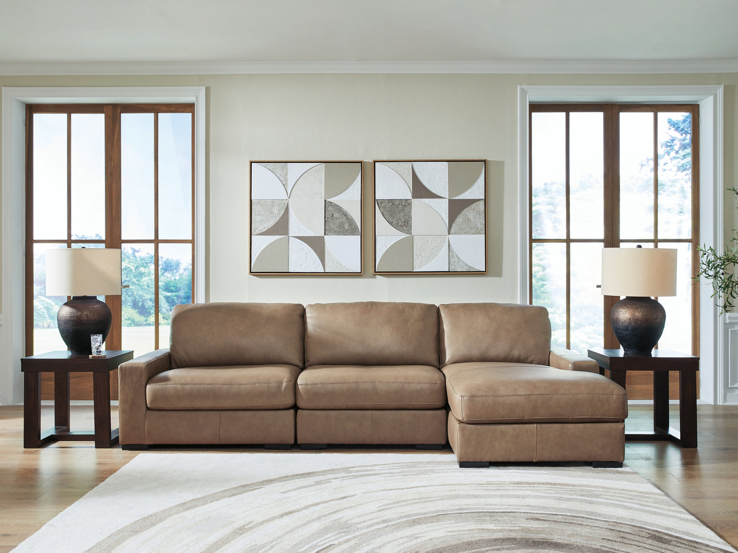 Auburndale Furniture Outlet - Ashley Furniture - Veronella Sectional - RAF 3-Piece Sectional with Chaise / Sahara - 76106S6