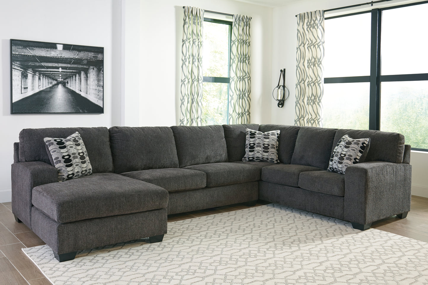 Auburndale Furniture Outlet - Ashley Furniture - Ballinasloe Sectional - RAF 3-Piece Sectional with Chaise / Smoke - 80703S1