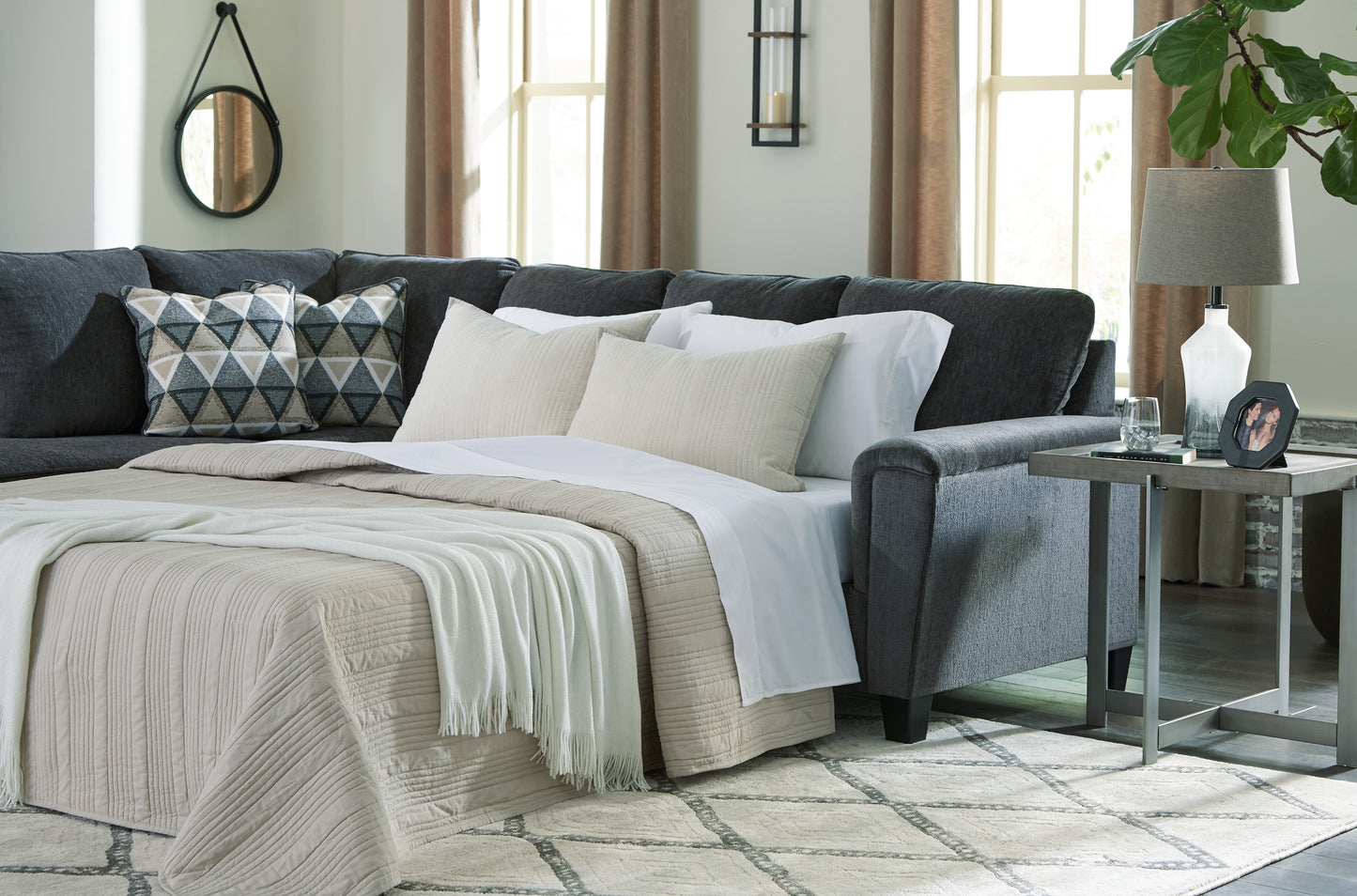 Auburndale Furniture Outlet - Ashley Furniture - Abinger Sectional - RAF 2-Piece Sleeper Sectional with Chaise / Smoke - 83905S3