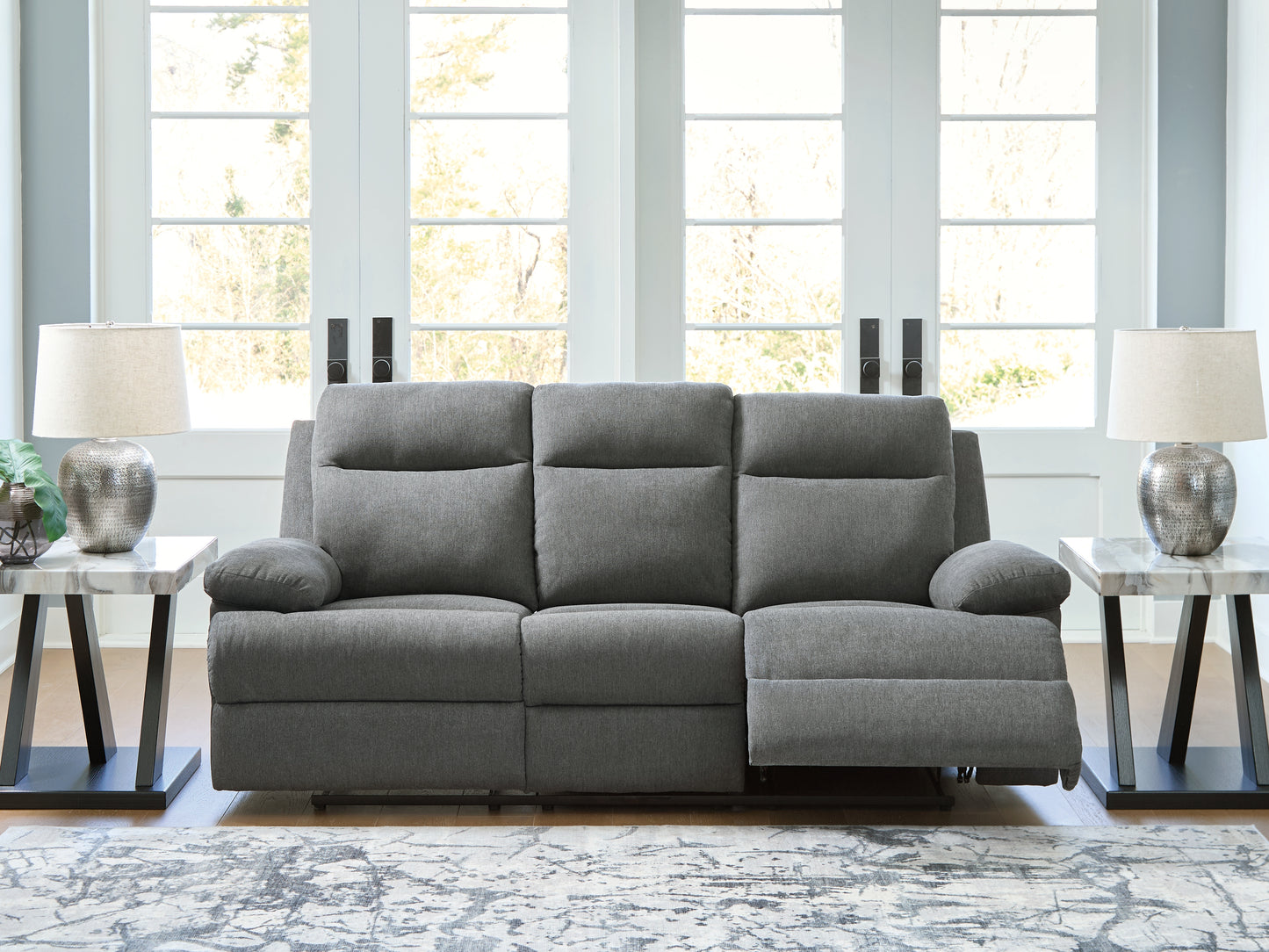Auburndale Furniture Outlet - Ashley Furniture - Side-Swipe Living Room - REC Sofa w/Drop Down Table / Charcoal - PC9140689