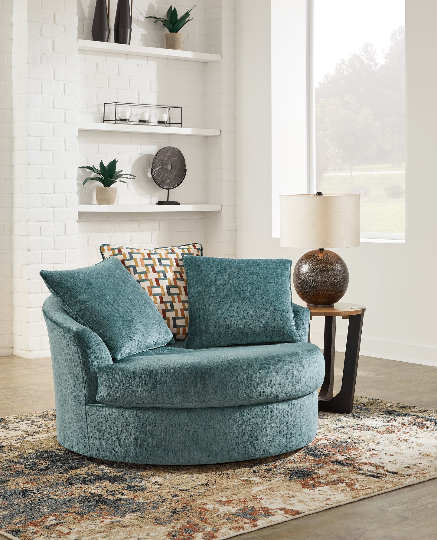 Auburndale Furniture Outlet - Ashley Furniture - Laylabrook Living Room - Oversized Swivel Accent Chair / Teal - 9220621