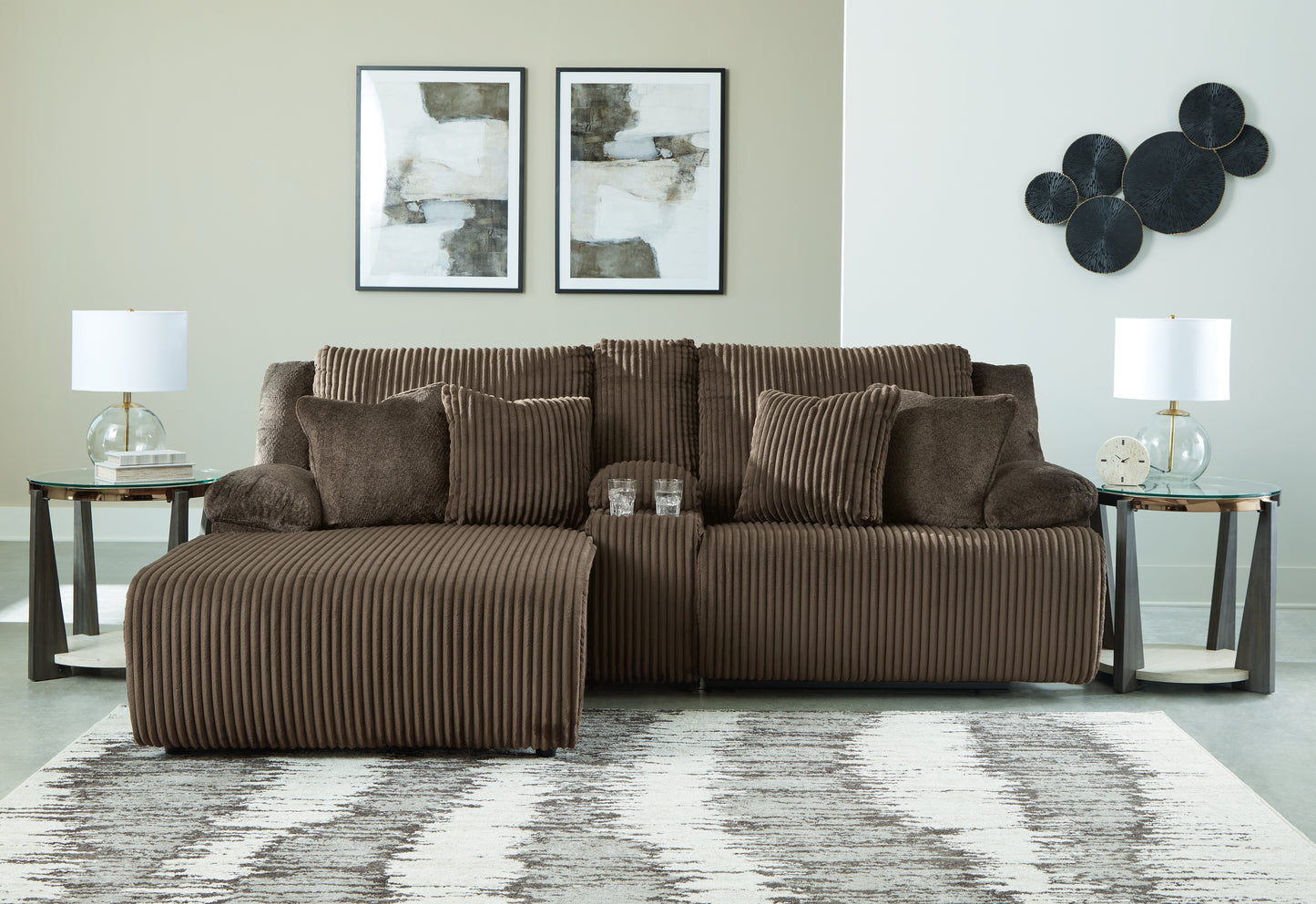 Auburndale Furniture Outlet - Ashley Furniture - Top Tier Sectional - 3-Piece Reclining Sectional Sofa with Chaise / Chocolate - 92705S5