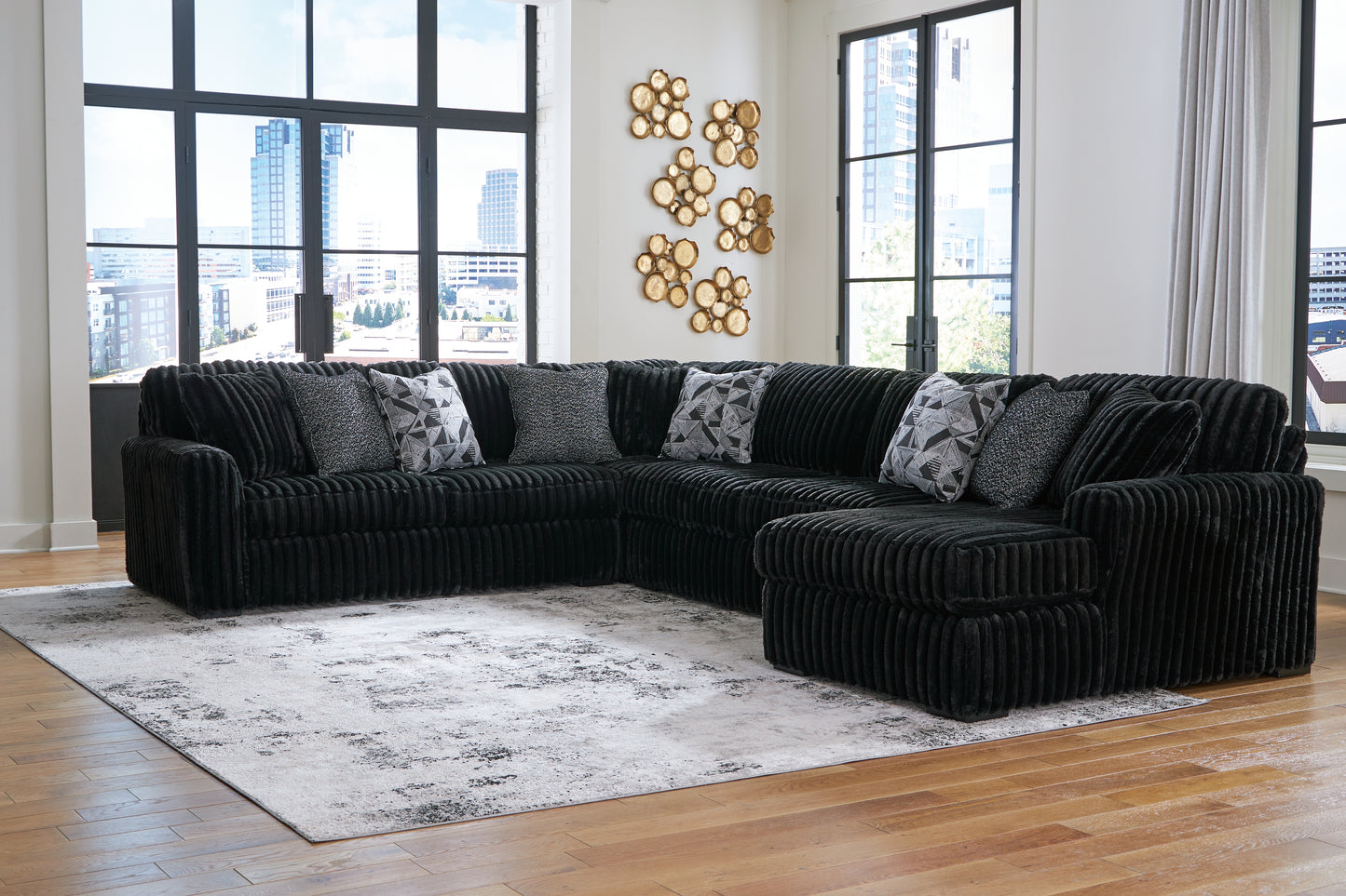 Auburndale Furniture Outlet - Ashley Furniture - Midnight-Madness Sectional - LAF 4-Piece Sectional with Chaise / Onyx - 98103S3