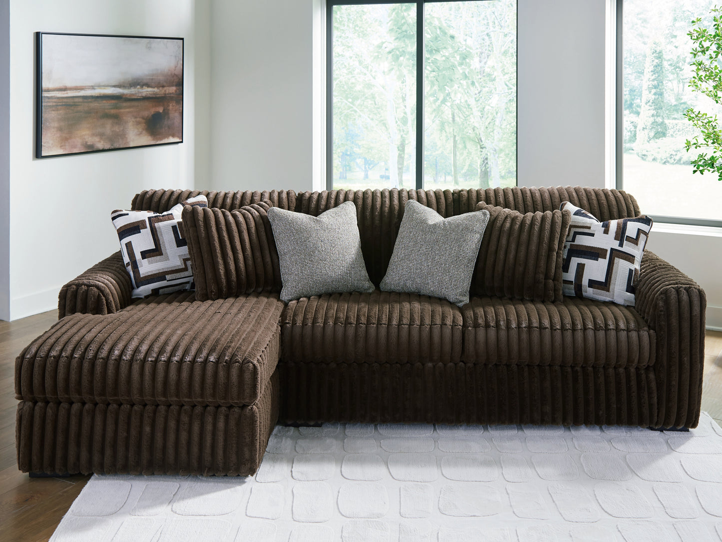 Auburndale Furniture Outlet - Ashley Furniture - Midnight-Madness Sectional - RAF 2-Piece Sectional Sofa with Chaise / Chocolate - 98104S1