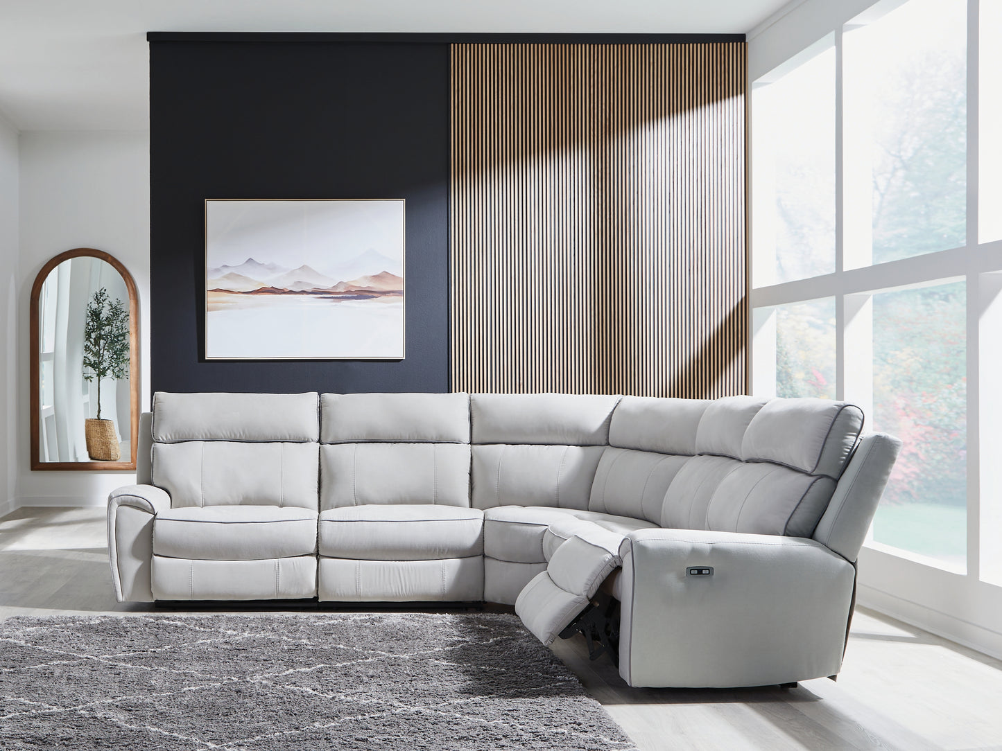 Auburndale Furniture Outlet - Ashley Furniture - Social Pointe Sectional - 5-Piece Power Reclining Sectional / Pearl/Ash - PC98802S8