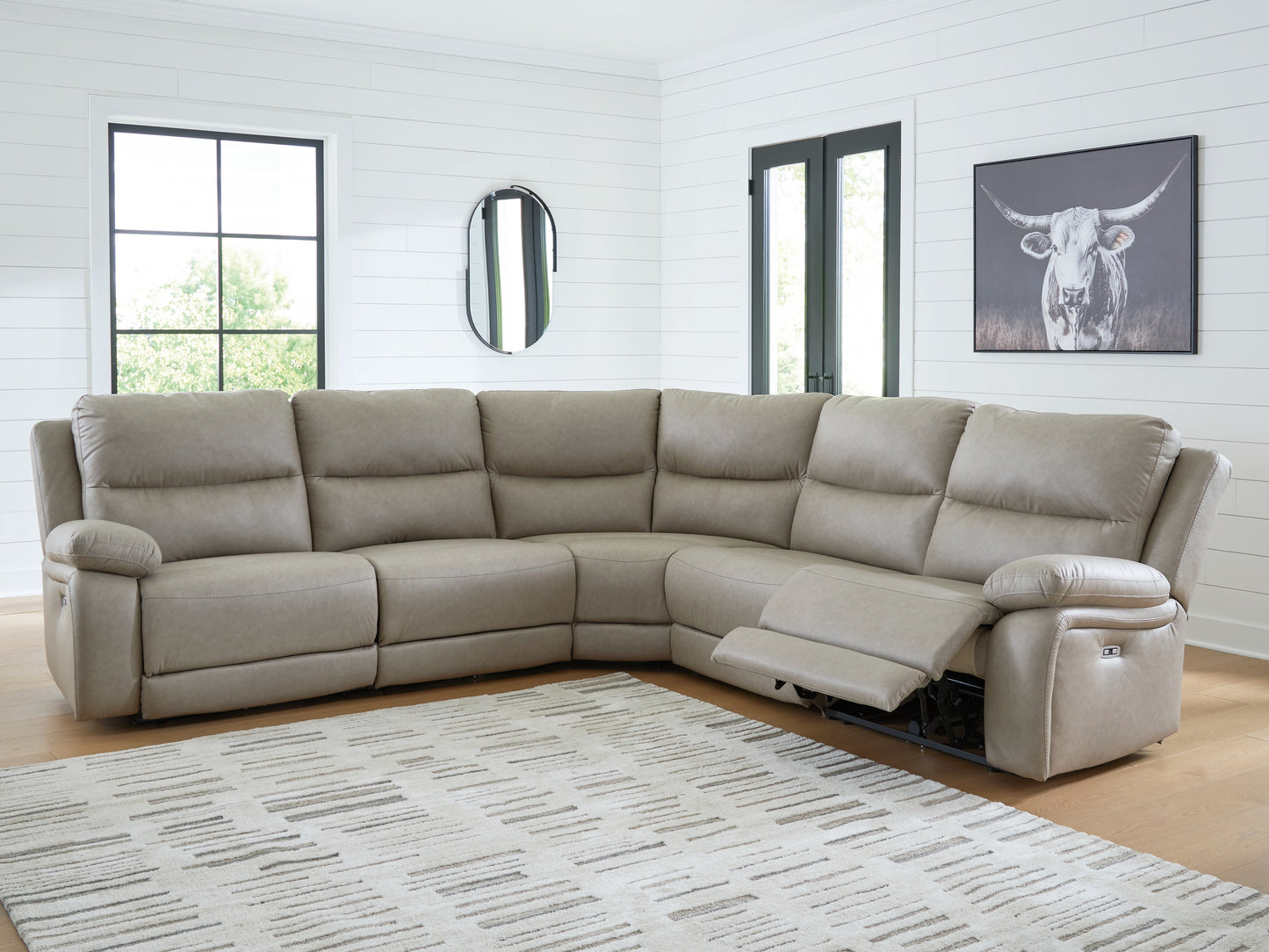 Auburndale Furniture Outlet - Ashley Furniture - Narwhal Place Sectional - 6-Piece Reclining Sectional with Storage Console / Pebble - PC99201S36