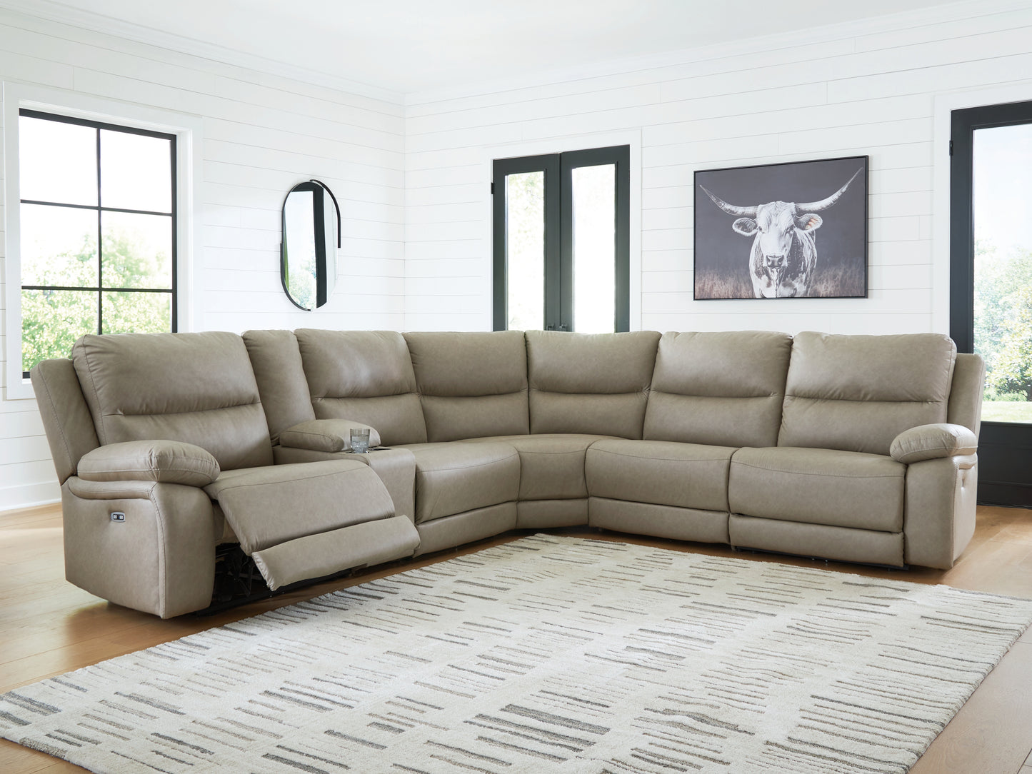 Auburndale Furniture Outlet - Ashley Furniture - Narwhal Place Sectional - 6-Piece Reclining Sectional with Storage Console / Pebble - PC99201S36