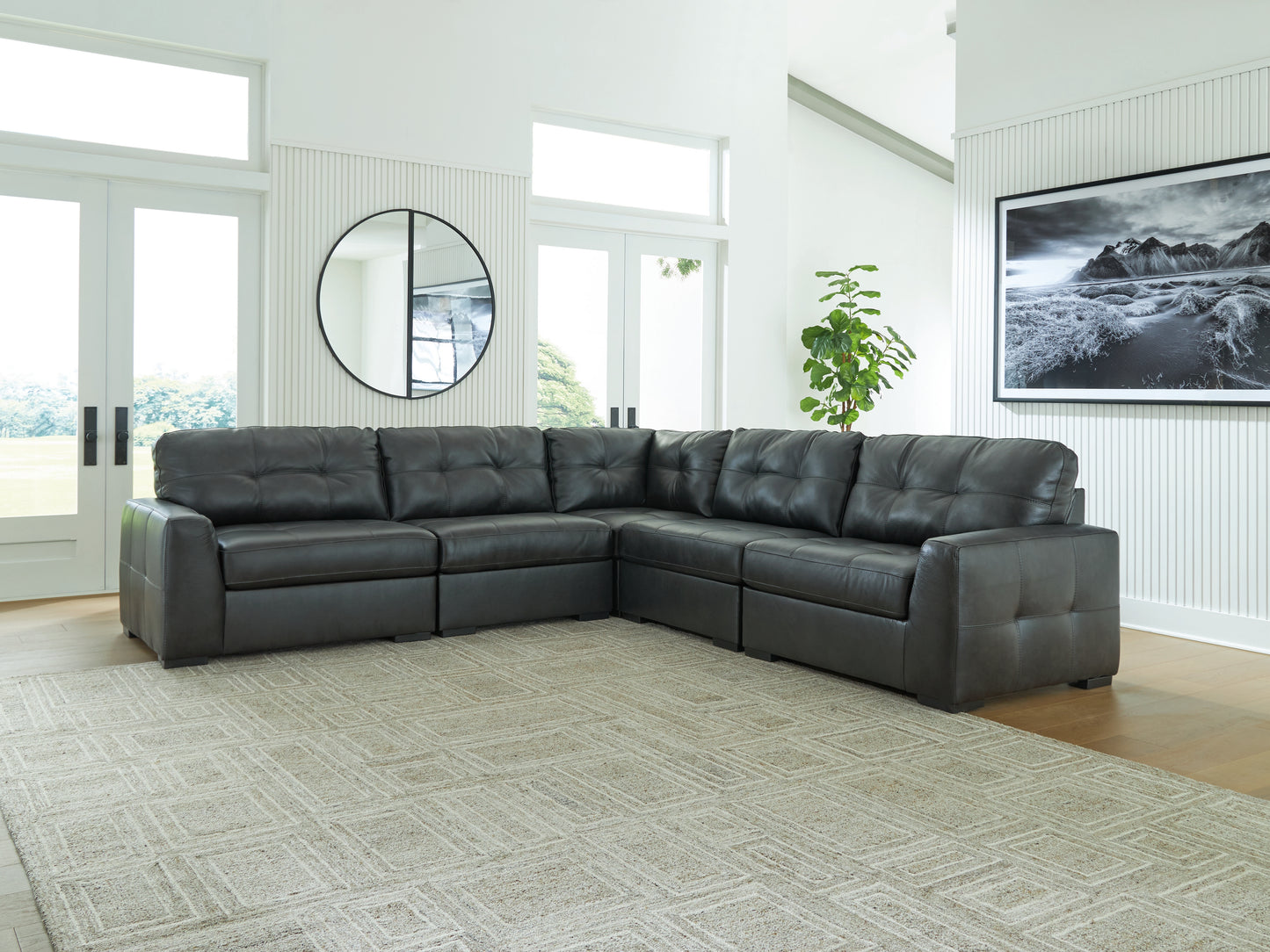 Auburndale Furniture Outlet - Ashley Furniture - Brindley Pier Sectional - RAF 5-Piece Sectional / Fog - 99503S3