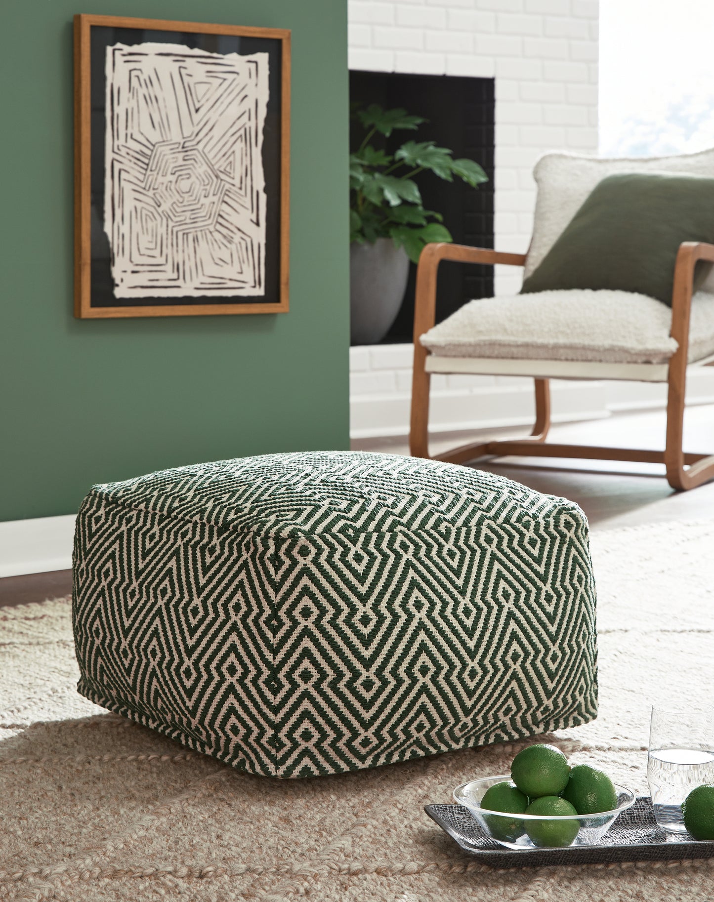 Auburndale Furniture Outlet - Ashley Furniture - Abacy Pouf - Pouf / Green/Ivory - A1001053