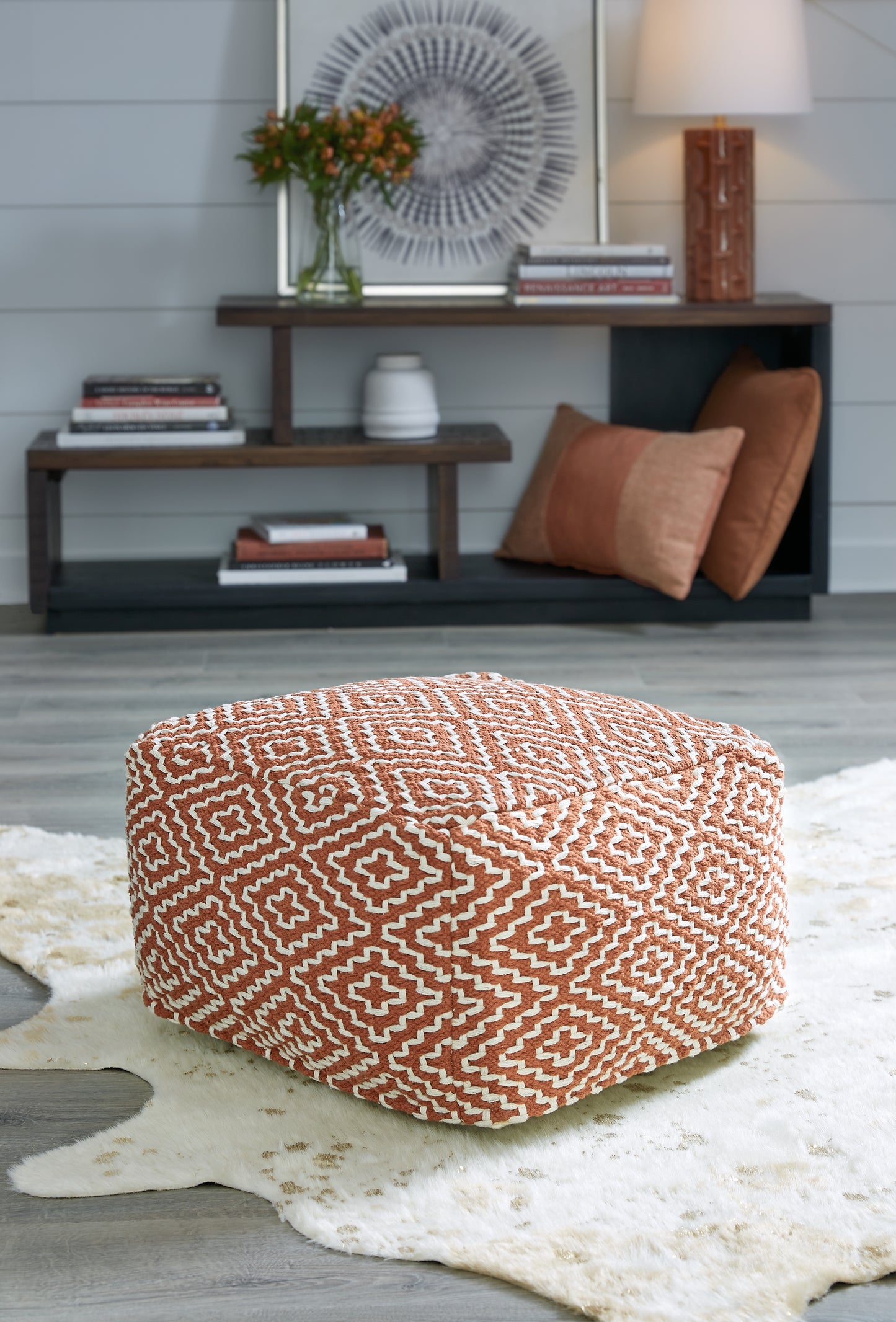Auburndale Furniture Outlet - Ashley Furniture - Brynnsen Pouf - Pouf / Teal/Ivory - A1001055