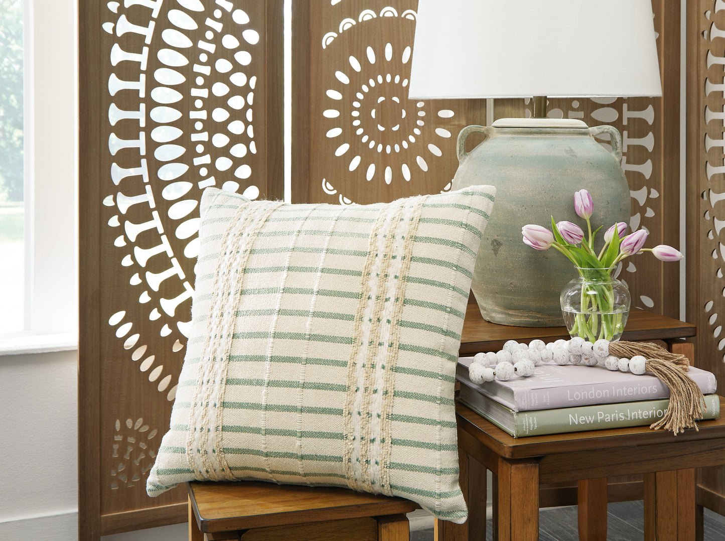 Auburndale Furniture Outlet - Ashley Furniture - Rowton Pillows - Pillow (4/CS) / White/Green - A1001072