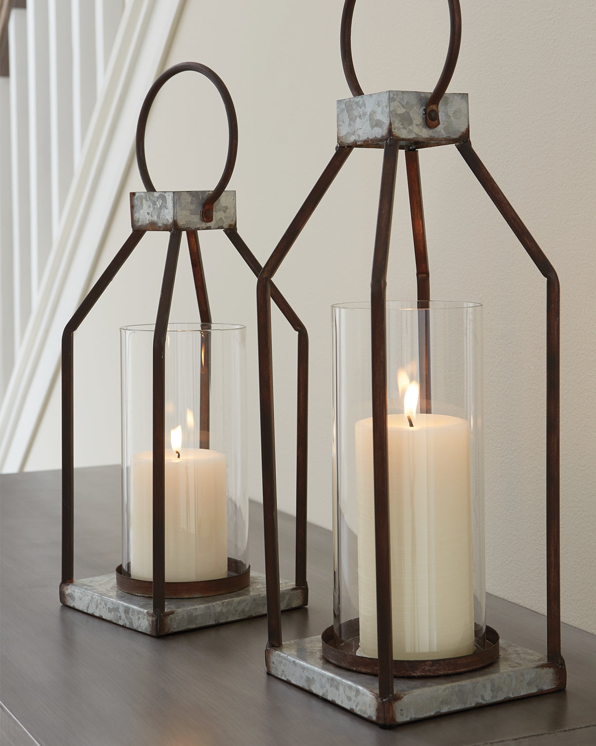 Auburndale Furniture Outlet - Ashley Furniture - Diedrick Candle Holder - Lantern Set (Set of 2) / Gray/Black - A2000346