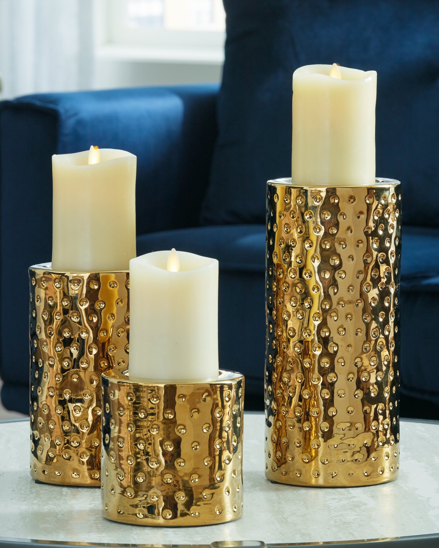 Auburndale Furniture Outlet - Ashley Furniture - Marisa Candle Holder - Candle Holder Set (3/CN) / Gold Finish - A2000461