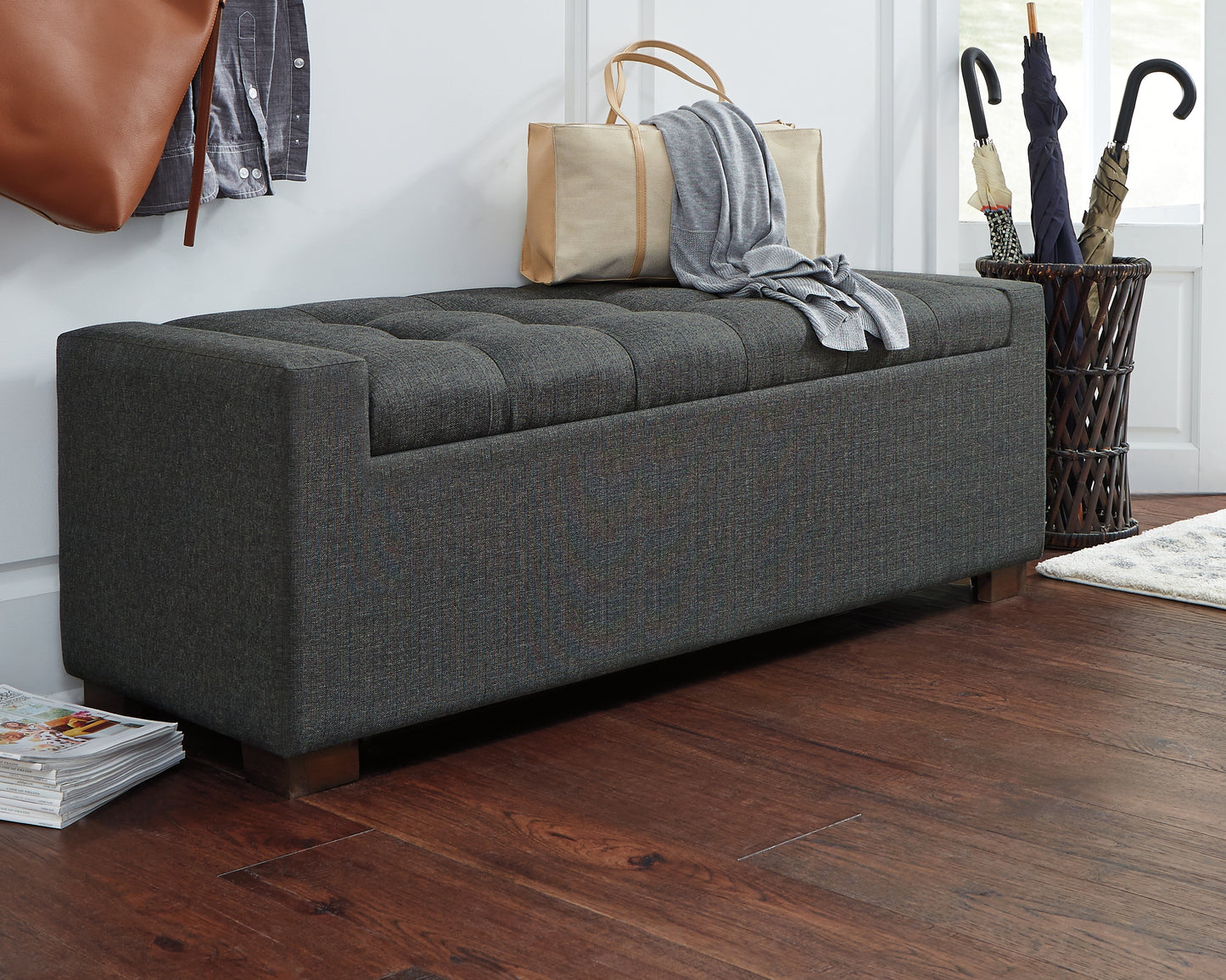 Auburndale Furniture Outlet - Ashley Furniture - Cortwell Storage Bench - Storage Bench / Gray / 54"W x 18"D x 18"H - A3000224