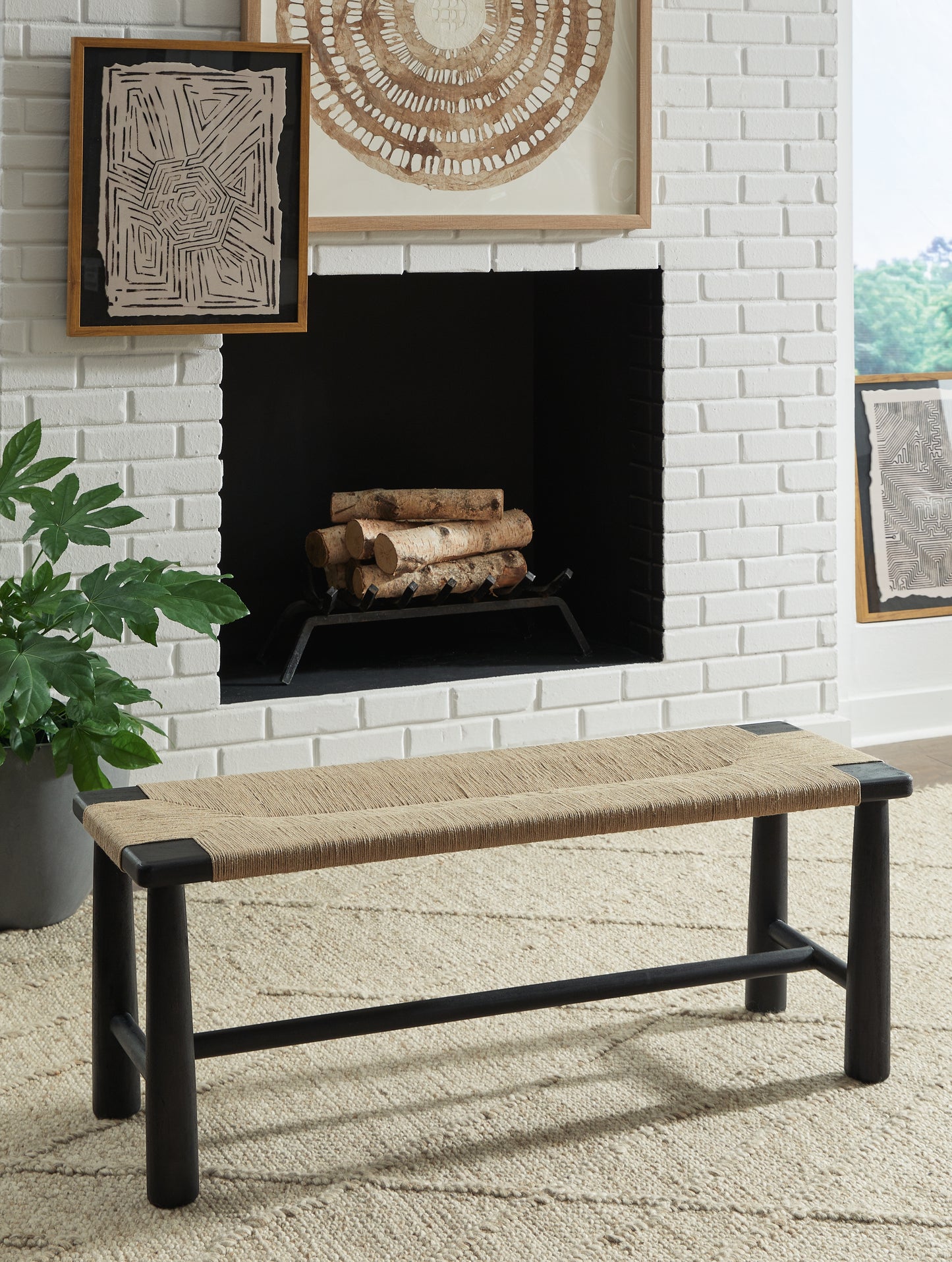 Auburndale Furniture Outlet - Ashley Furniture - Acerman Accent Bench - Accent Bench / Black/Natural / 48"W x 16"D x 18"H - A3000684