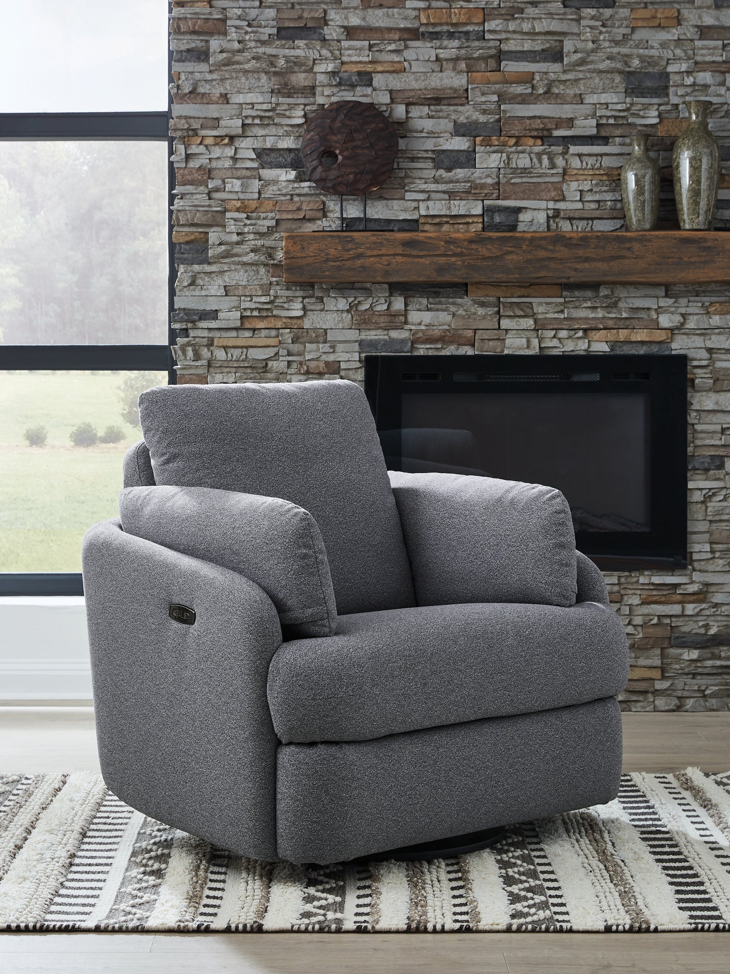 Auburndale Furniture Outlet - Ashley Furniture - Alainmont Next-Gen Nuvella Swivel Power Recliner - Swivel Power Recliner / Salt and Pepper - A3000738