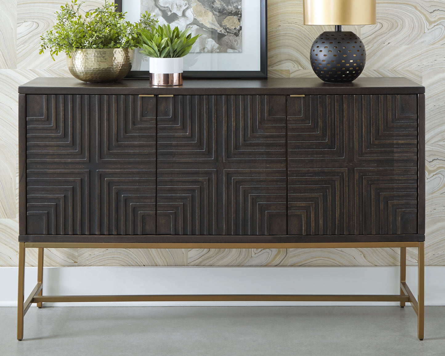 Auburndale Furniture Outlet - Ashley Furniture - Elinmore Accent Cabinet - Accent Cabinet / Brown/Gold Finish - A4000316