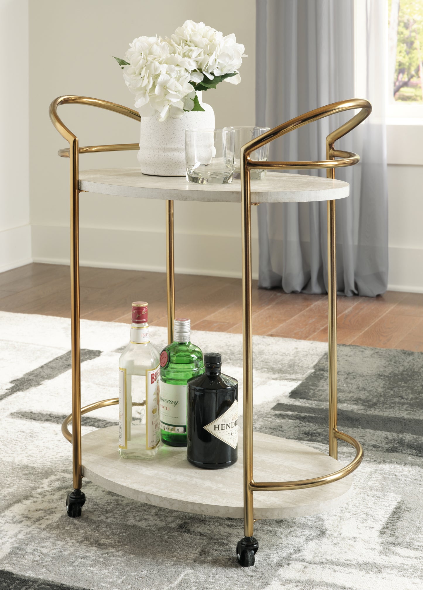 Auburndale Furniture Outlet - Ashley Furniture - Tarica Bar Cart - Bar Cart / Cream/Gold Finish - A4000502
