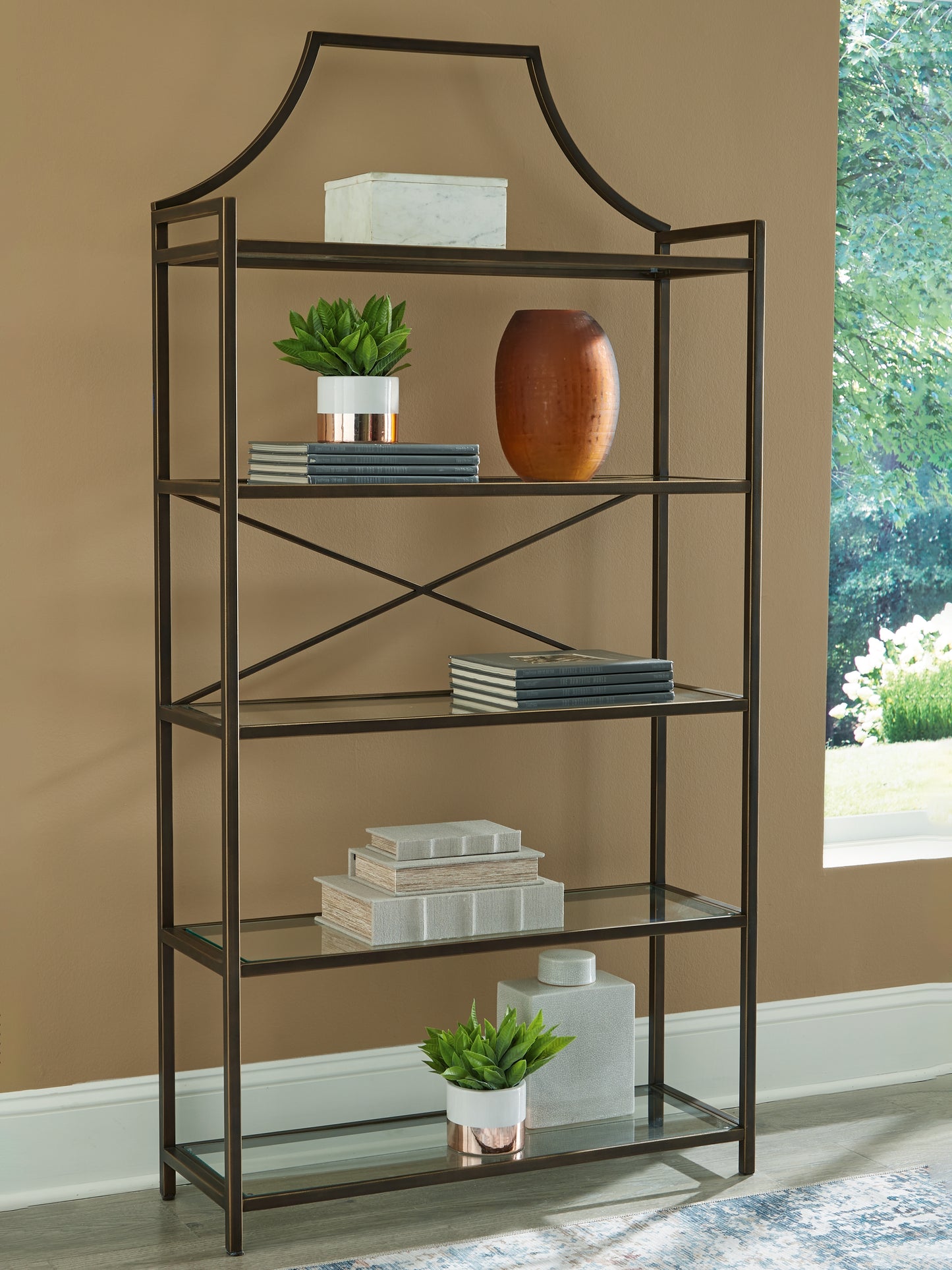 Auburndale Furniture Outlet - Ashley Furniture - Bernonly Bookcase - Bookcase / Antique Bronze Finish - A4000556