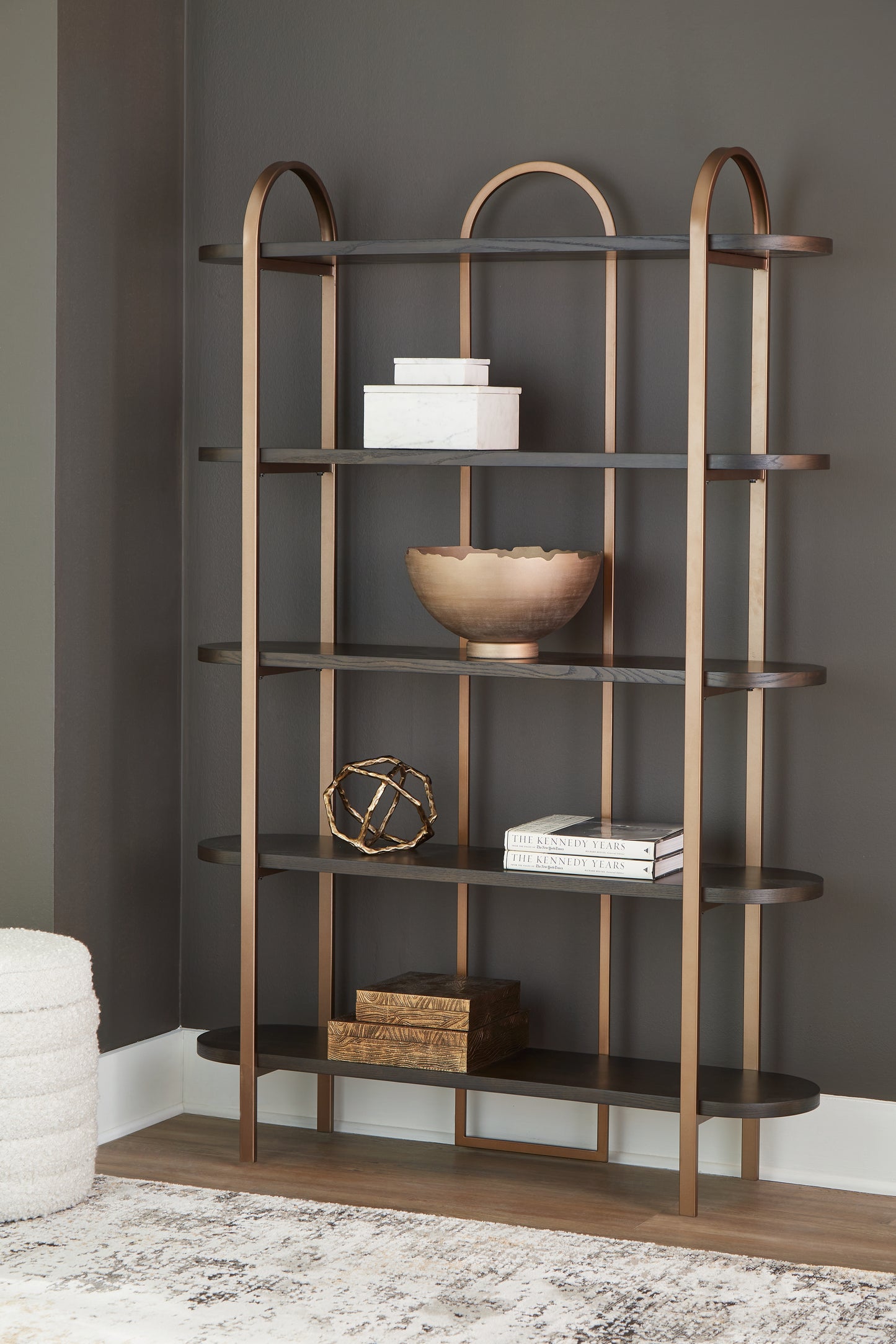 Auburndale Furniture Outlet - Ashley Furniture - Brentmour Bookcase - Bookcase / Brown/Gold Finish - A4000589