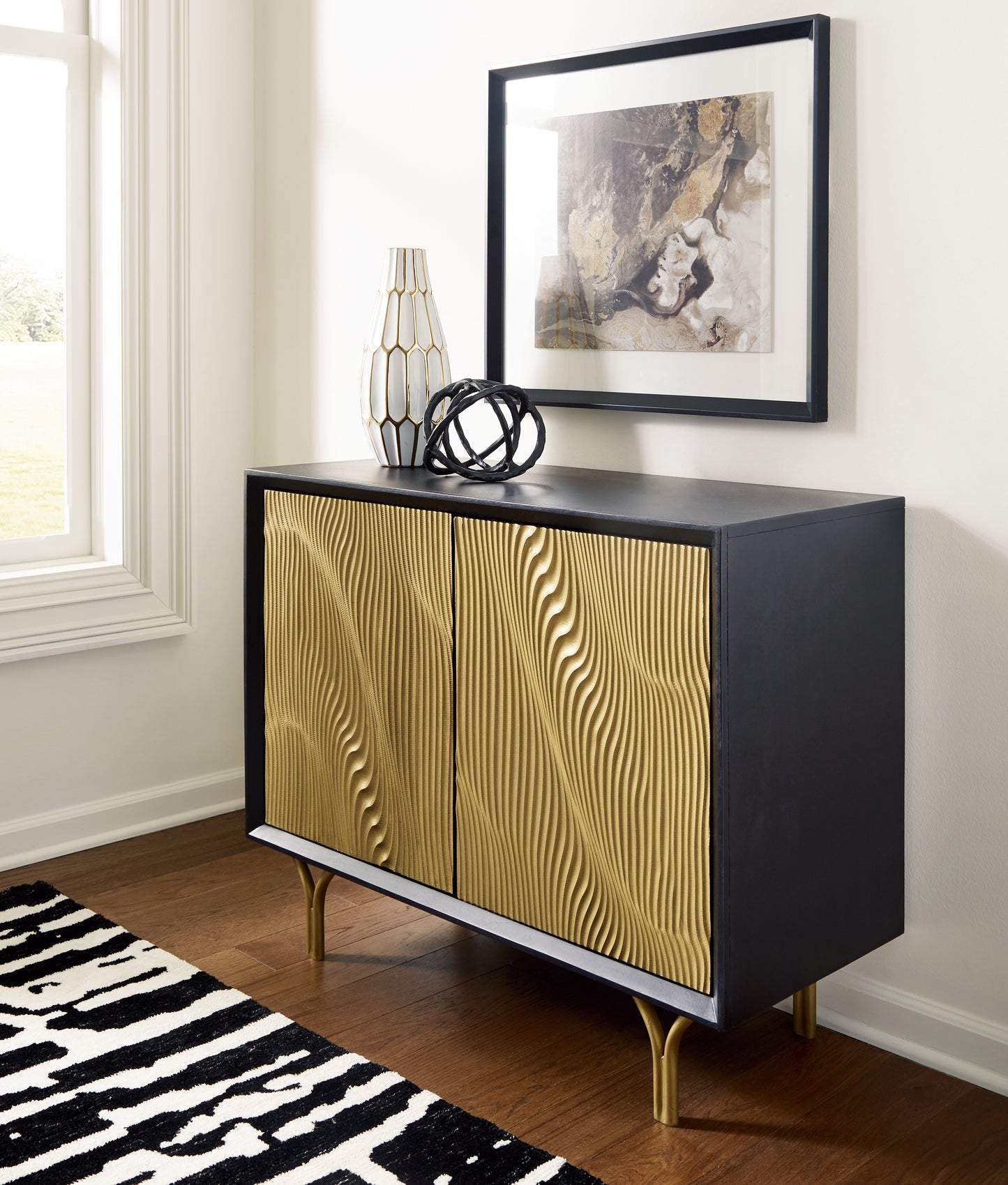 Auburndale Furniture Outlet - Ashley Furniture - Tayner Accent Cabinet - Accent Cabinet / Black/Gold Finish - A4000654