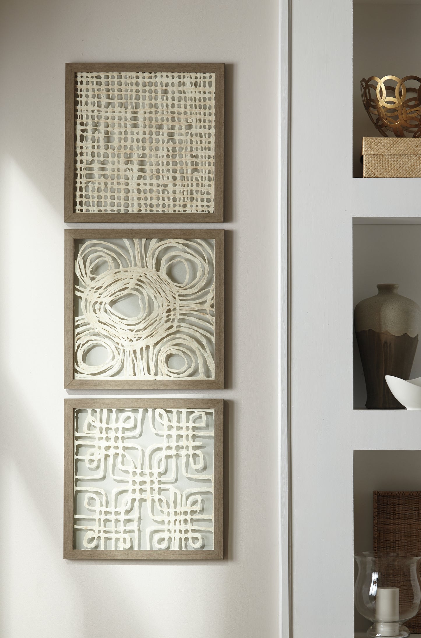 Auburndale Furniture Outlet - Ashley Furniture - Odella Wall Decor - Wall Decor Set (3/CN) / Cream/Taupe - A8010009