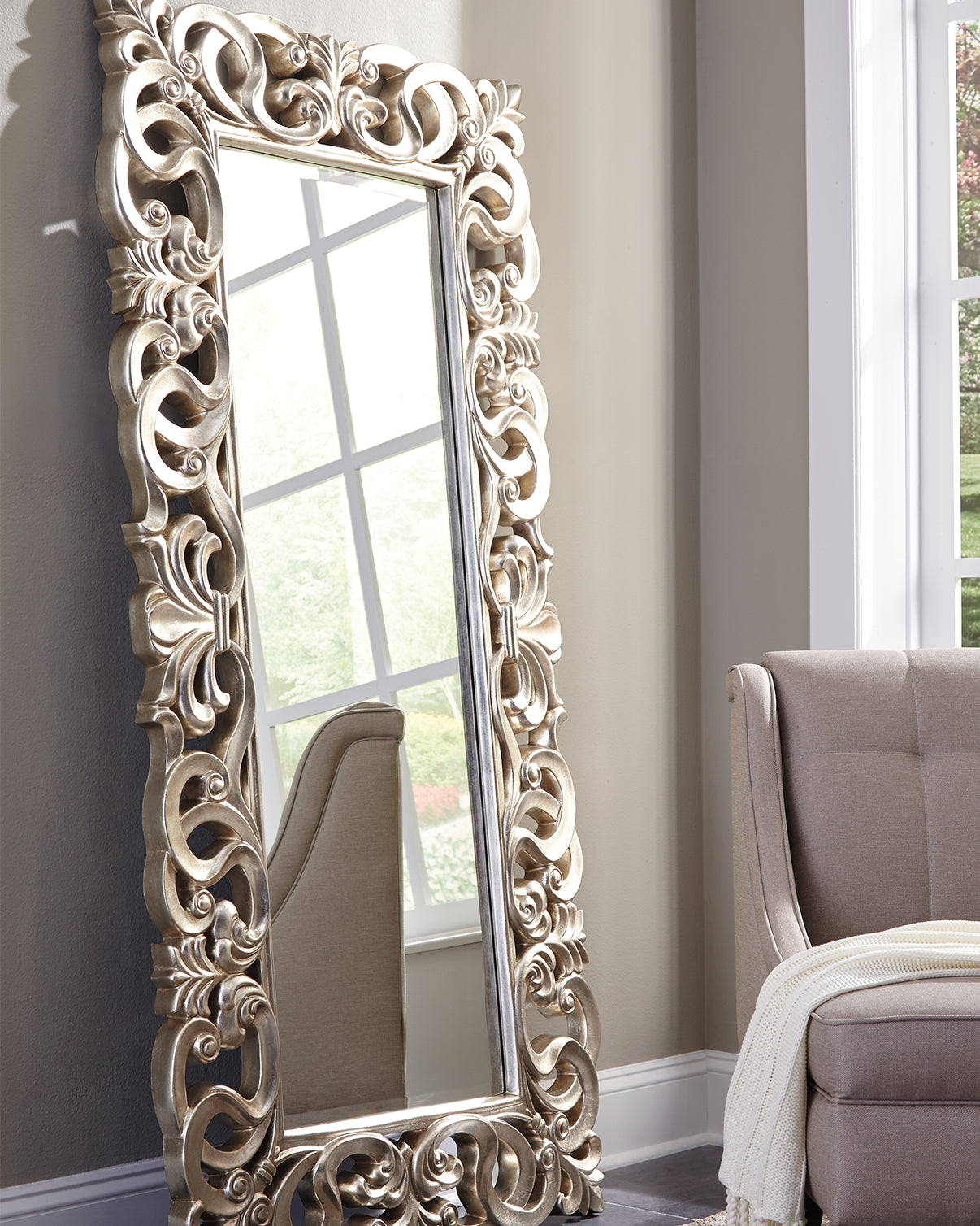 Auburndale Furniture Outlet - Ashley Furniture - Lucia Mirror - Floor Mirror / Antique Silver Finish - A8010123