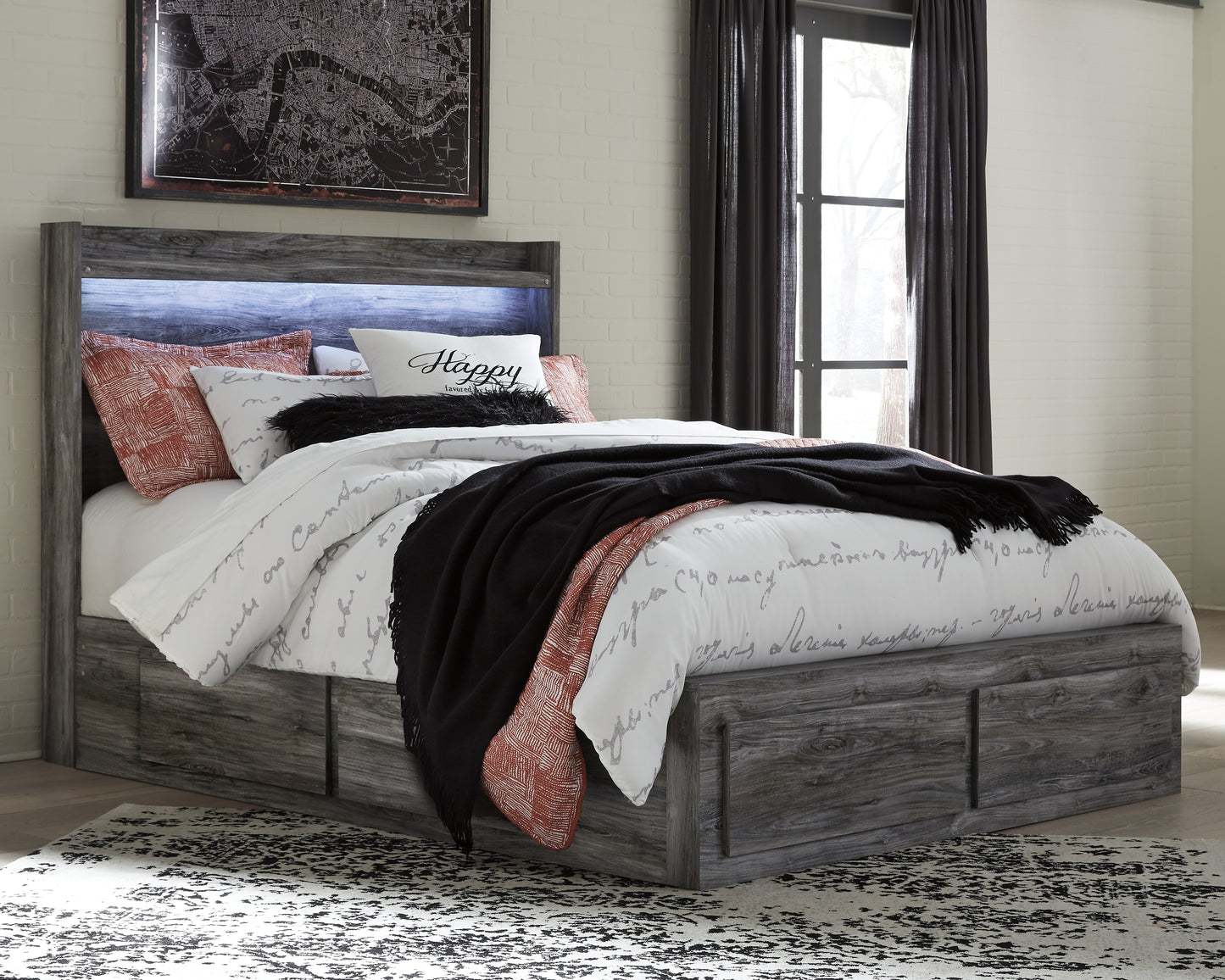 Auburndale Furniture Outlet - Ashley Furniture - Baystorm Bedroom - Queen Panel Bed with 4 Storage Drawers / Gray - B221B13