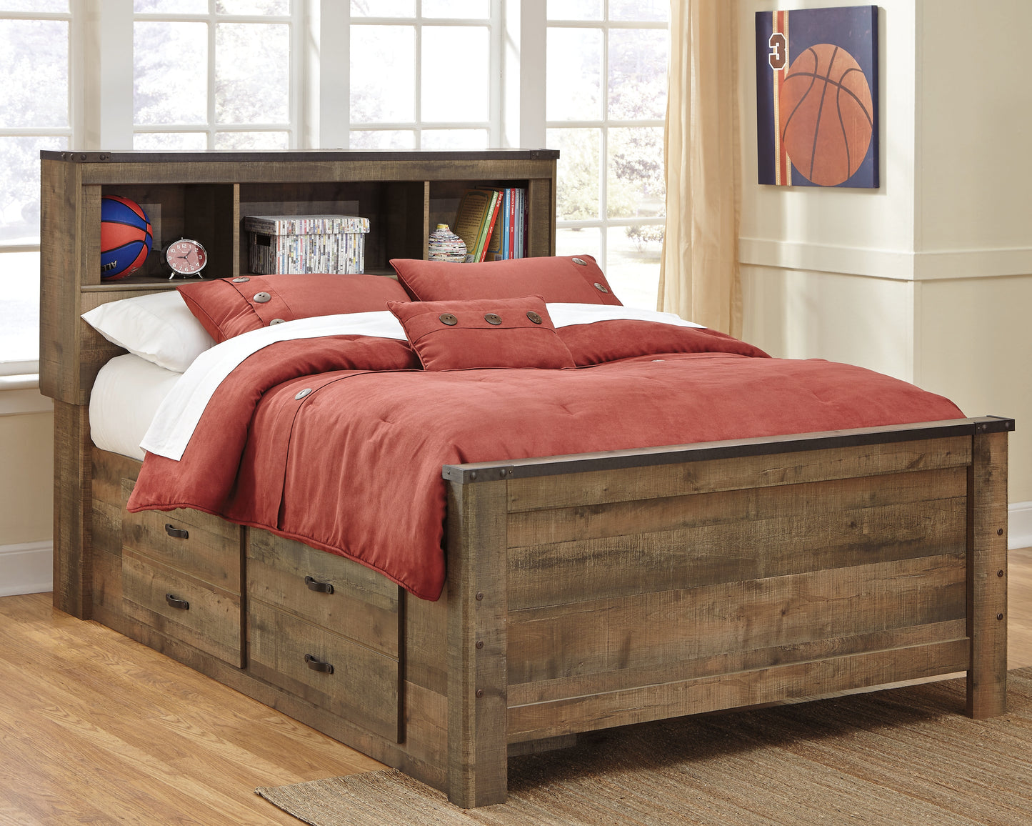 Auburndale Furniture Outlet - Ashley Furniture - Trinell Bedroom - Full Panel Bed with 2 Storage Drawers / Brown - B446B10