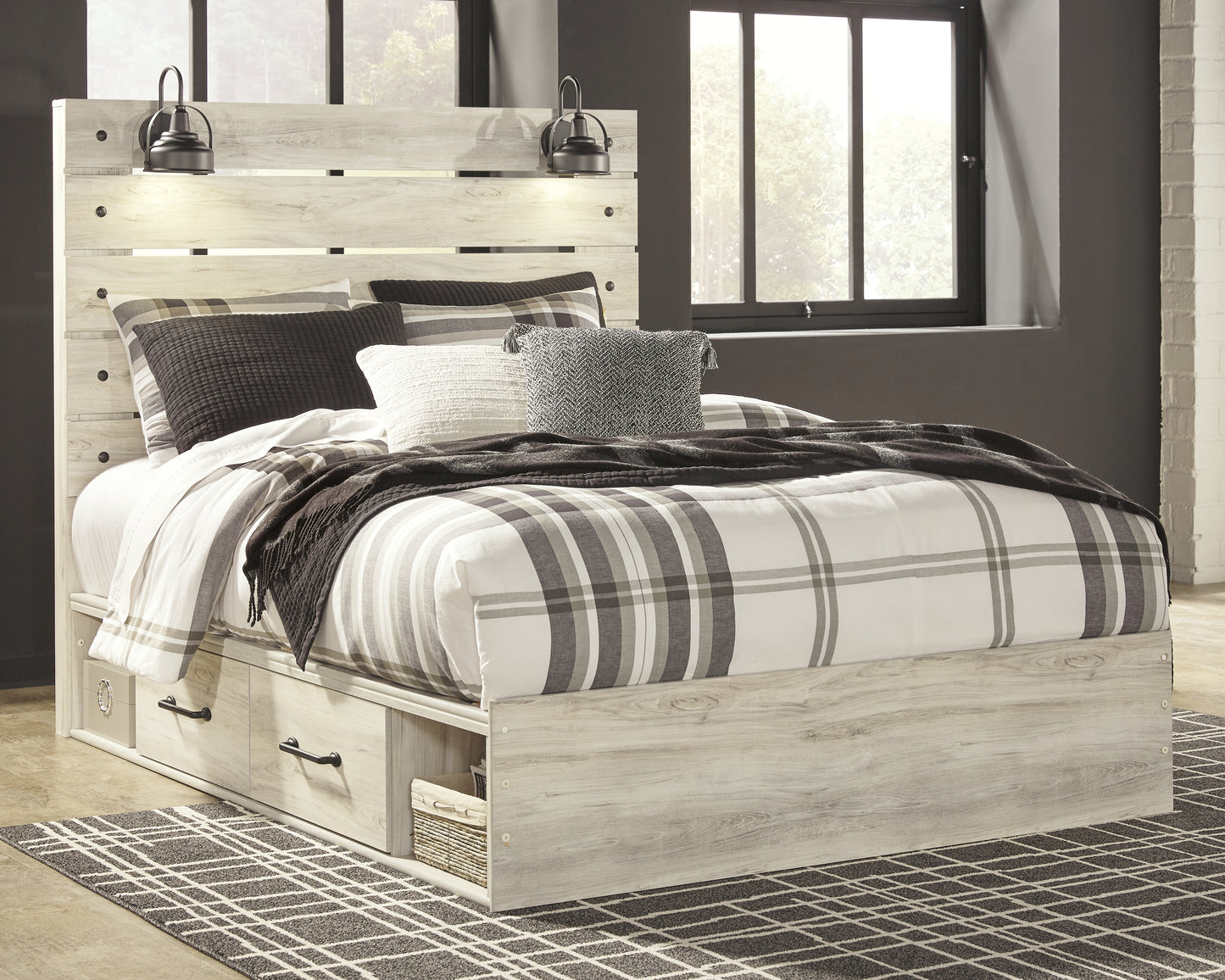 Auburndale Furniture Outlet - Ashley Furniture - Cambeck Bedroom - Queen Panel Bed with 2 Storage Drawers / Whitewash - B192B17
