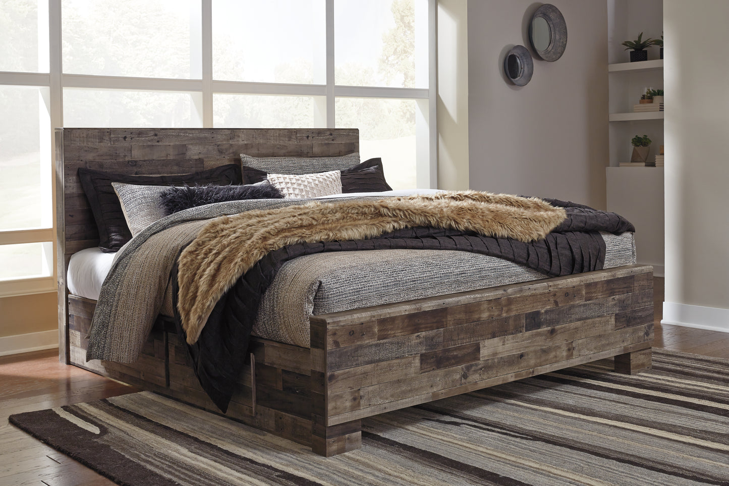 Auburndale Furniture Outlet - Ashley Furniture - Derekson Bedroom - Queen Panel Bed with 2 Side Storage / Multi Gray - B200B43