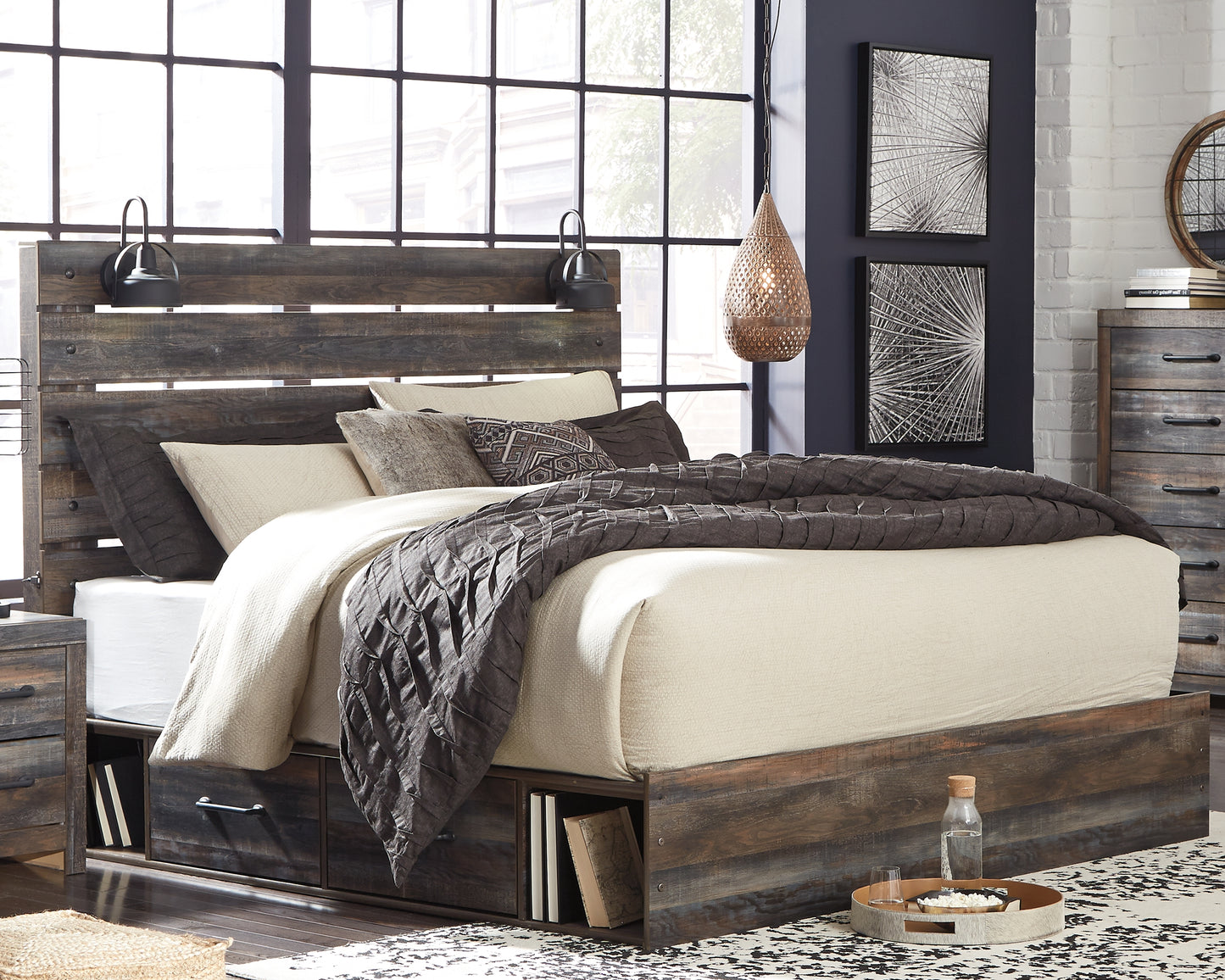 Auburndale Furniture Outlet - Ashley Furniture - Drystan Bedroom - King Panel Bed with 4 Storage Drawers / Multi - B211B54