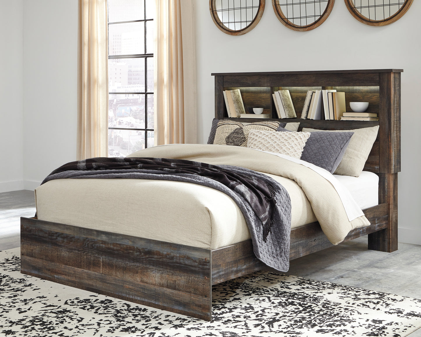 Auburndale Furniture Outlet - Ashley Furniture - Drystan Bedroom - Queen Bookcase Bed / Multi - B211B16