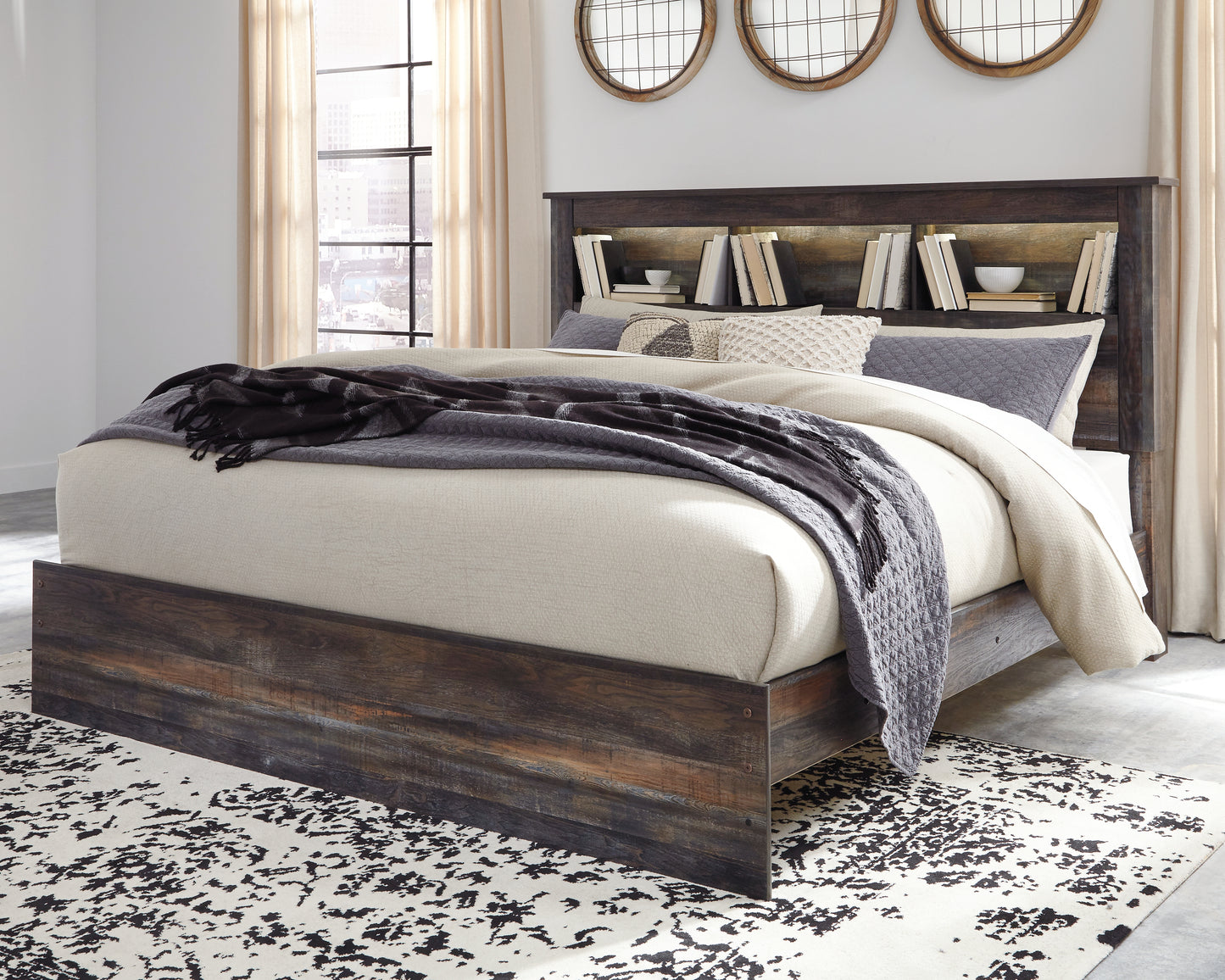 Auburndale Furniture Outlet - Ashley Furniture - Drystan Bedroom - King Bookcase Bed / Multi - B211B53
