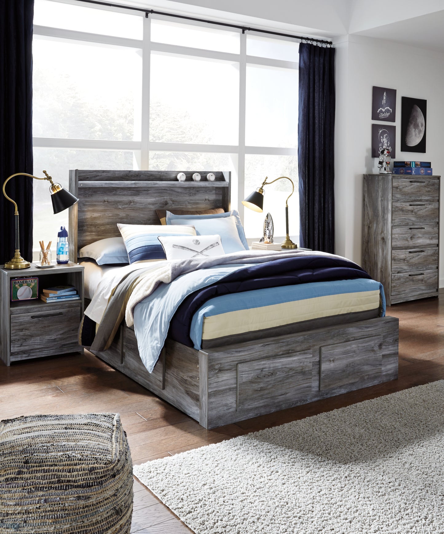 Auburndale Furniture Outlet - Ashley Furniture - Baystorm Bedroom - Full Panel Bed with 6 Storage Drawers / Gray - B221B27