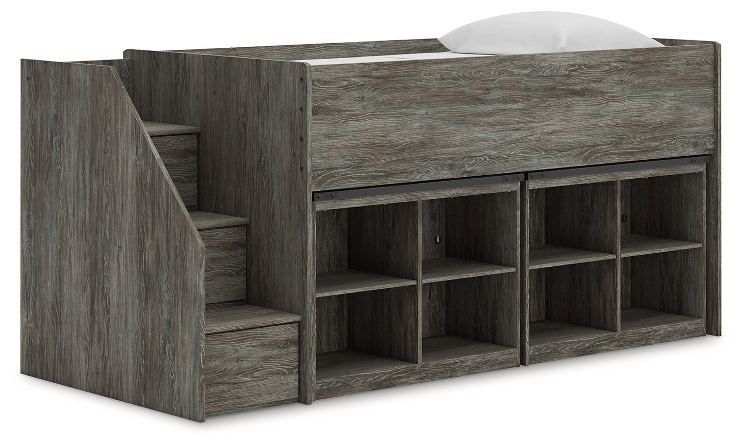 Auburndale Furniture Outlet - Ashley Furniture - Frandern Twin Loft Bed with Bookcase Storage - Twin Loft Bed with Bookcase Storage / Warm Gray - B4480B25