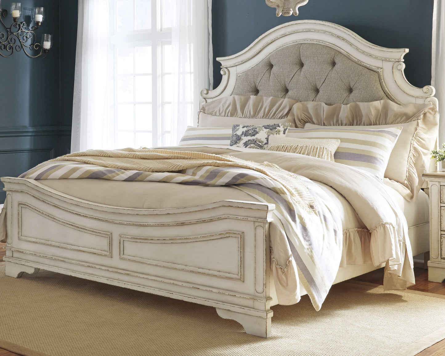 Auburndale Furniture Outlet - Ashley Furniture - Realyn Bedroom - California King Upholstered Panel Bed / Chipped White - B743B7