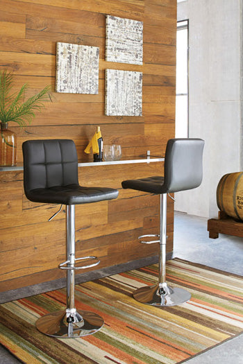 Auburndale Furniture Outlet - Ashley Furniture - Bellatier Dining Room - Adjustable Height Bar Stool (Set of 2) / Black/Chrome Finish - D120-130X2