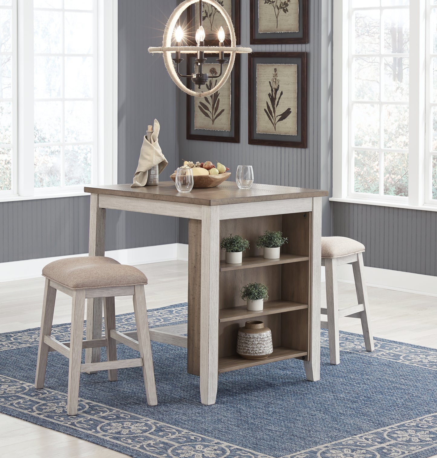 Auburndale Furniture Outlet - Ashley Furniture - Skempton Dining Room - RECT DRM Counter TBL Set(3/CN) / White/Light Brown - D394-113