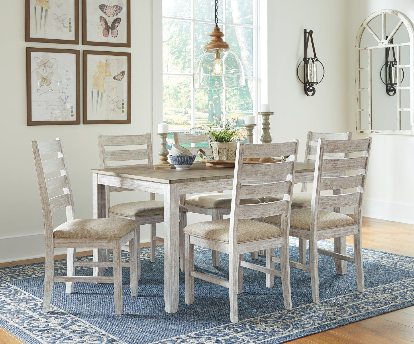 Auburndale Furniture Outlet - Ashley Furniture - Skempton Dining Room - RECT DRM Counter TBL Set(7/CN) / White/Light Brown - D394-423
