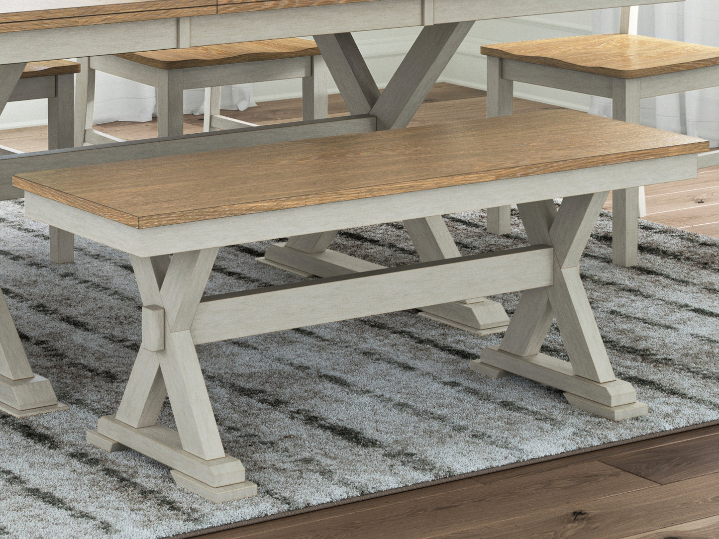 Auburndale Furniture Outlet - Ashley Furniture - Purlaney 48" Dining Bench - Large Dining Room Bench / Antique White/Natural / 48"W x 16"D x 19"H - PCD627-00