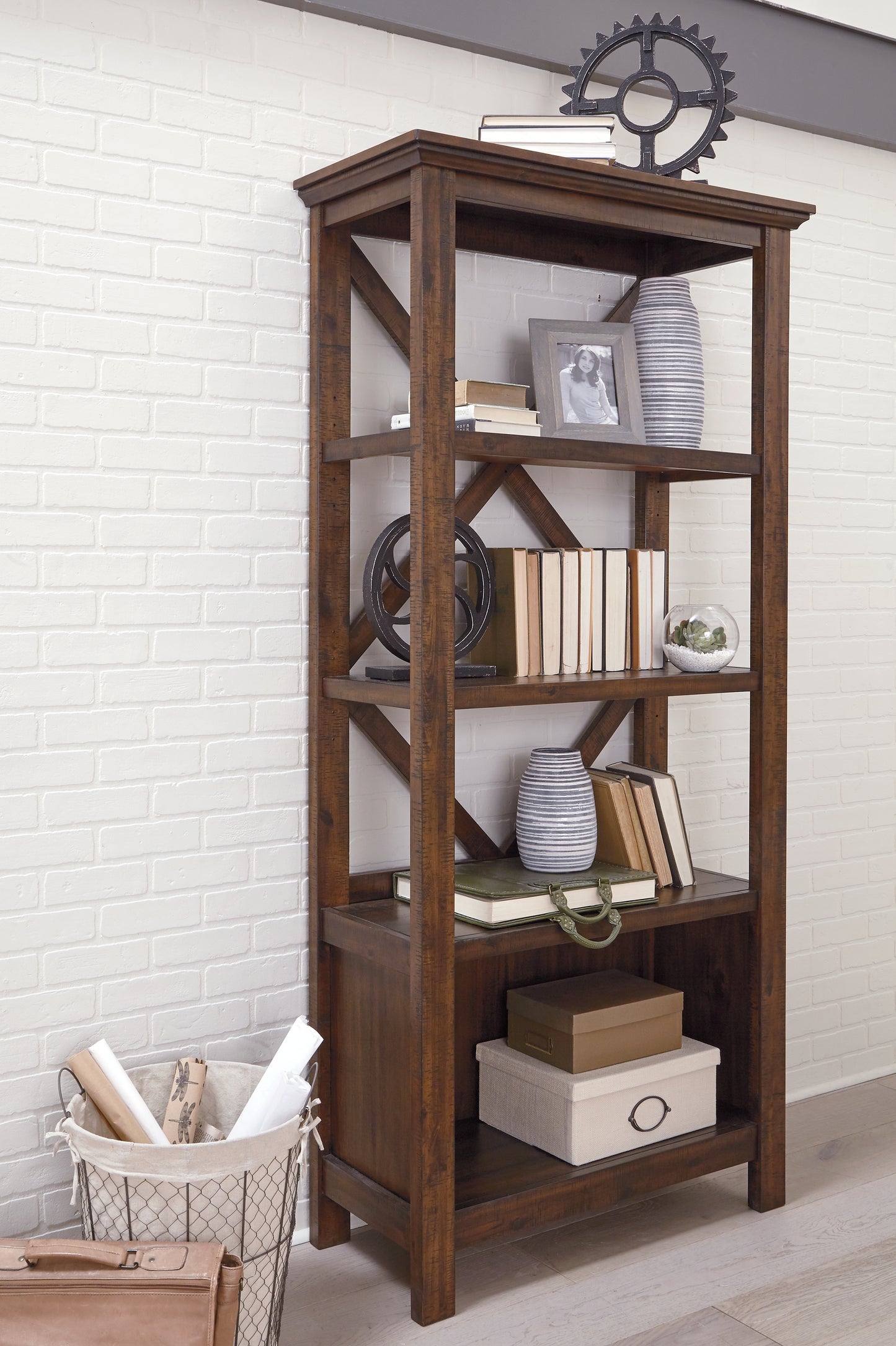 Auburndale Furniture Outlet - Ashley Furniture - Baldridge Bookcase - Large Bookcase / Rustic Brown - H675-17