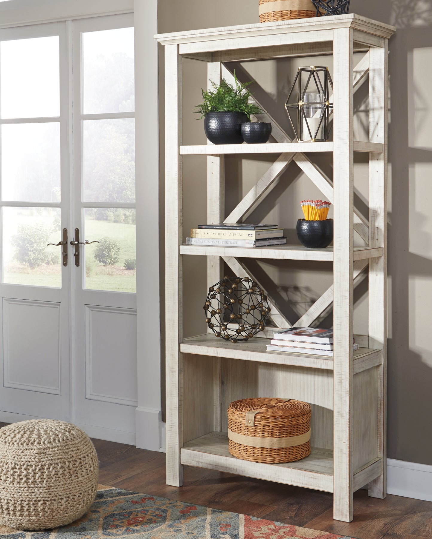 Auburndale Furniture Outlet - Ashley Furniture - Carynhurst Bookcase - Large Bookcase / Whitewash - H755-17