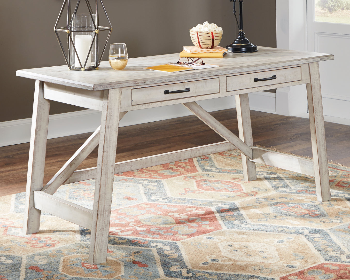 Auburndale Furniture Outlet - Ashley Furniture - Carynhurst Office Desk - Home Office Large Leg Desk / Whitewash - H755-44