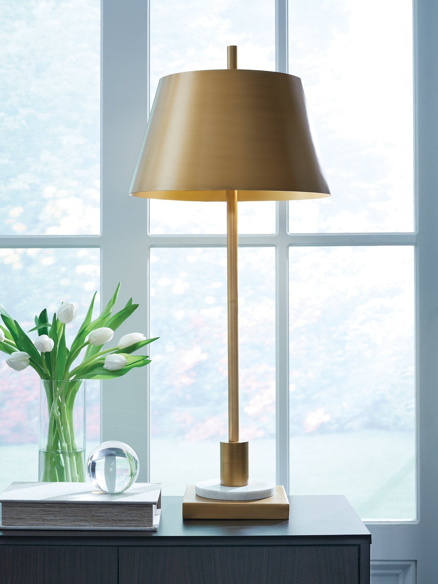 Auburndale Furniture Outlet - Ashley Furniture - Fritzburn Lighting - Metal Table Lamp (1/CN) / Gold Finish/White - L208444