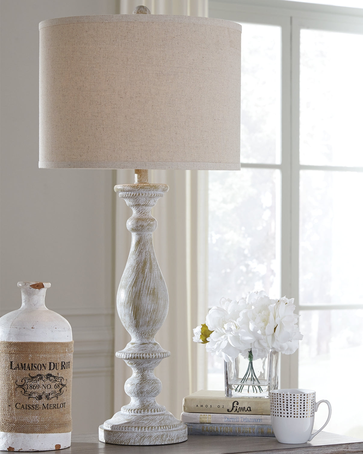 Auburndale Furniture Outlet - Ashley Furniture - Bernadate Lighting - Poly Table Lamp (Set of 2) / Whitewash - L235344