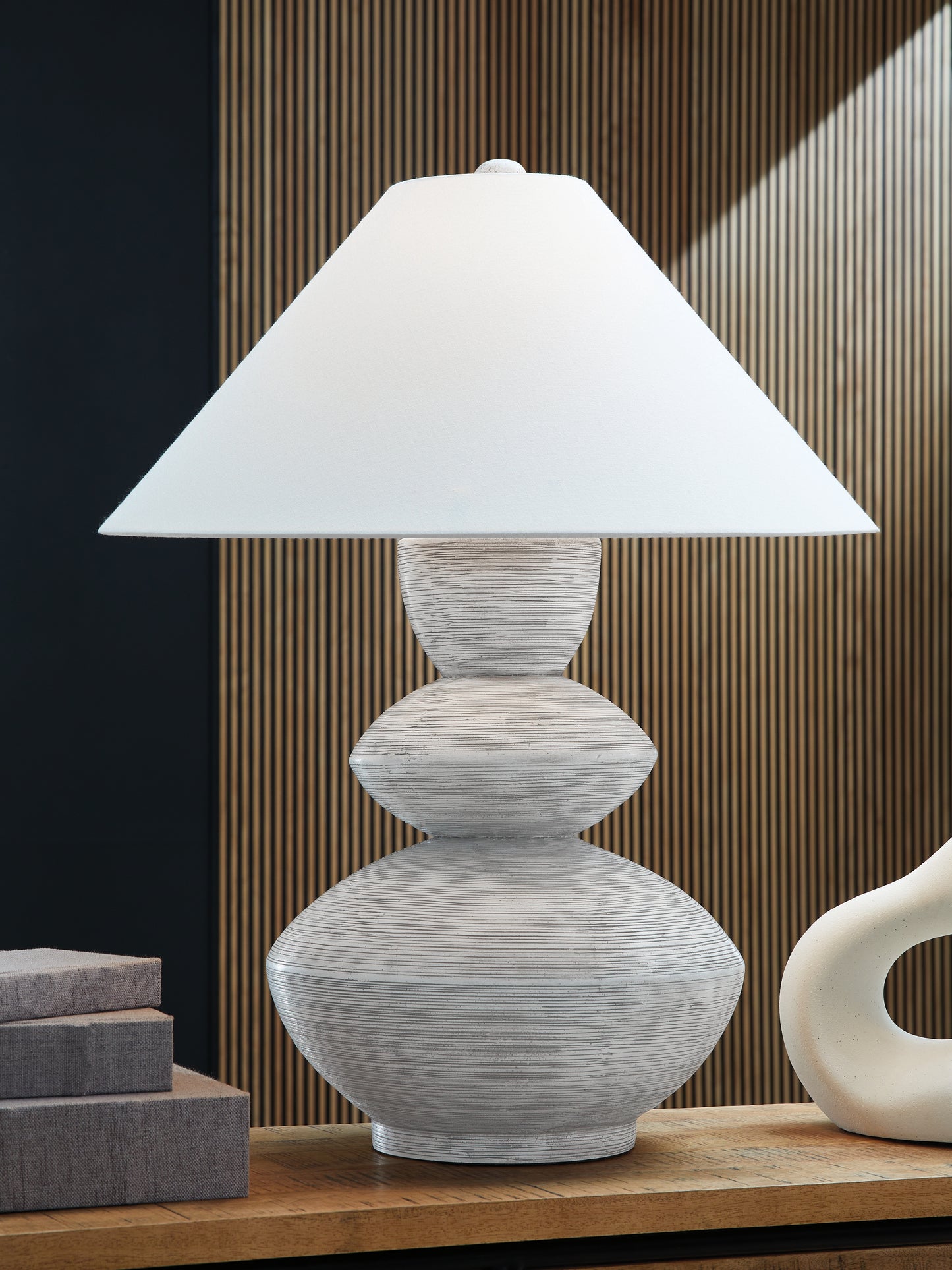 Auburndale Furniture Outlet - Ashley Furniture - Brickdon Lighting - Poly Table Lamp (1/CN) / Distressed White - L235874
