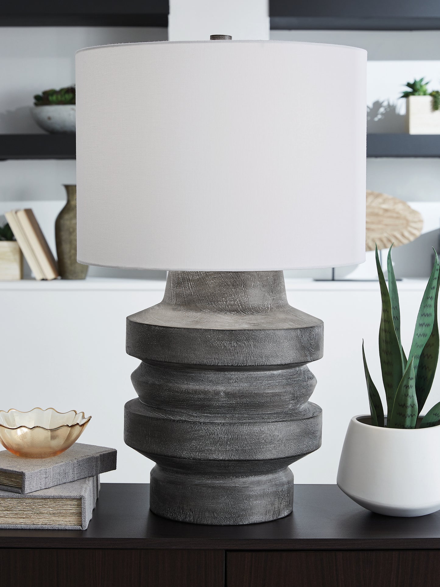 Auburndale Furniture Outlet - Ashley Furniture - Wahida Lighting - Poly Table Lamp (1/CN) / Distressed Black - L235914